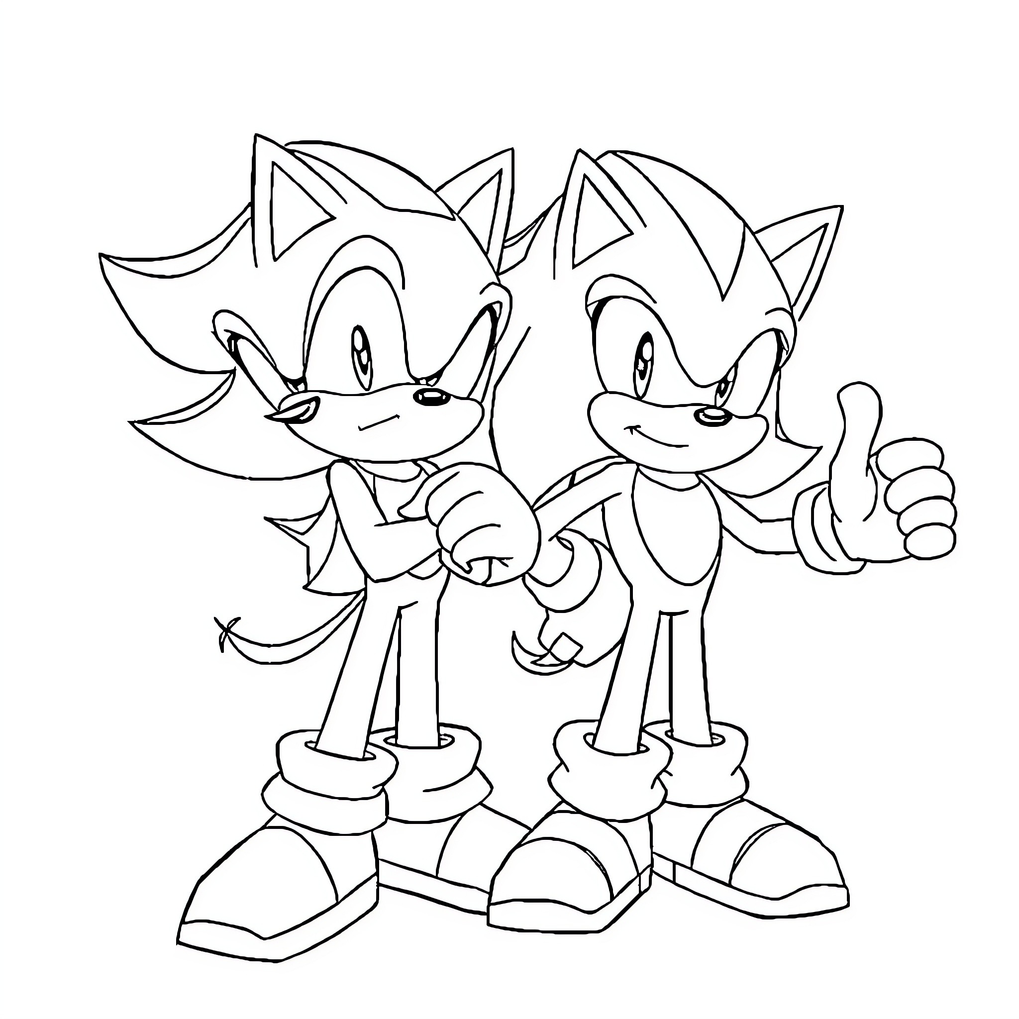 Shadow duo of cheerful cartoon characters Coloring Page (free black-and-white line drawing printable PDF for all, from beginners to advanced learners, including children, teens, adults, and seniors)
