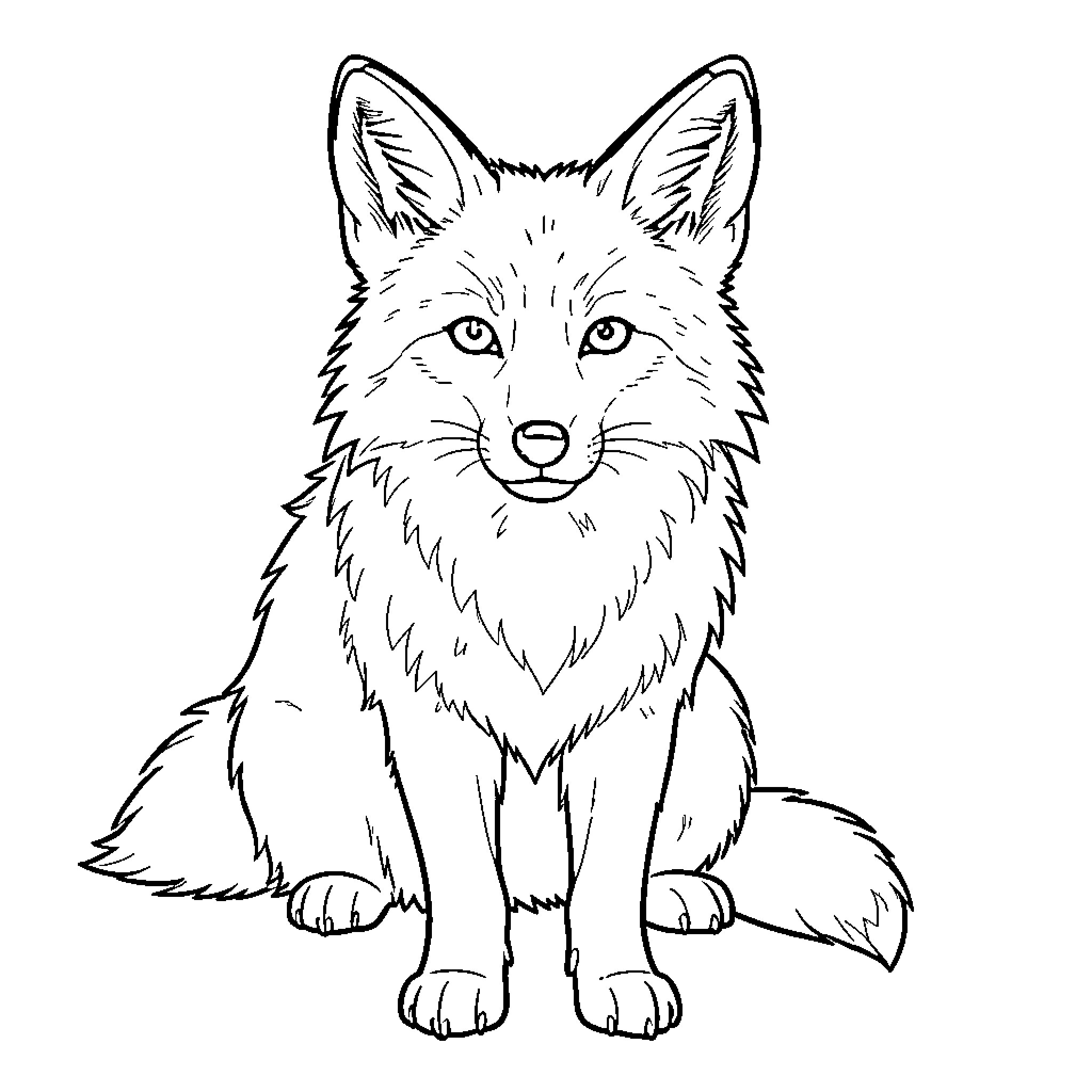 Dog with alert expression sitting in black and white Coloring Page (free black-and-white line drawing printable PDF for all, from beginners to advanced learners, including children, teens, adults, and seniors)