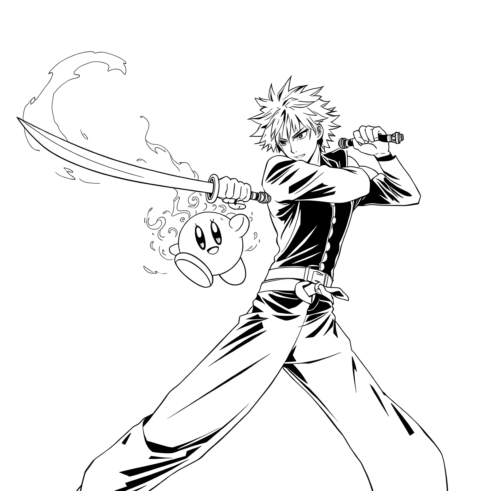 Ichigo's Heroic Sword Strike Coloring Page (free black-and-white line drawing printable PDF for all, from beginners to advanced learners, including children, teens, adults, and seniors)