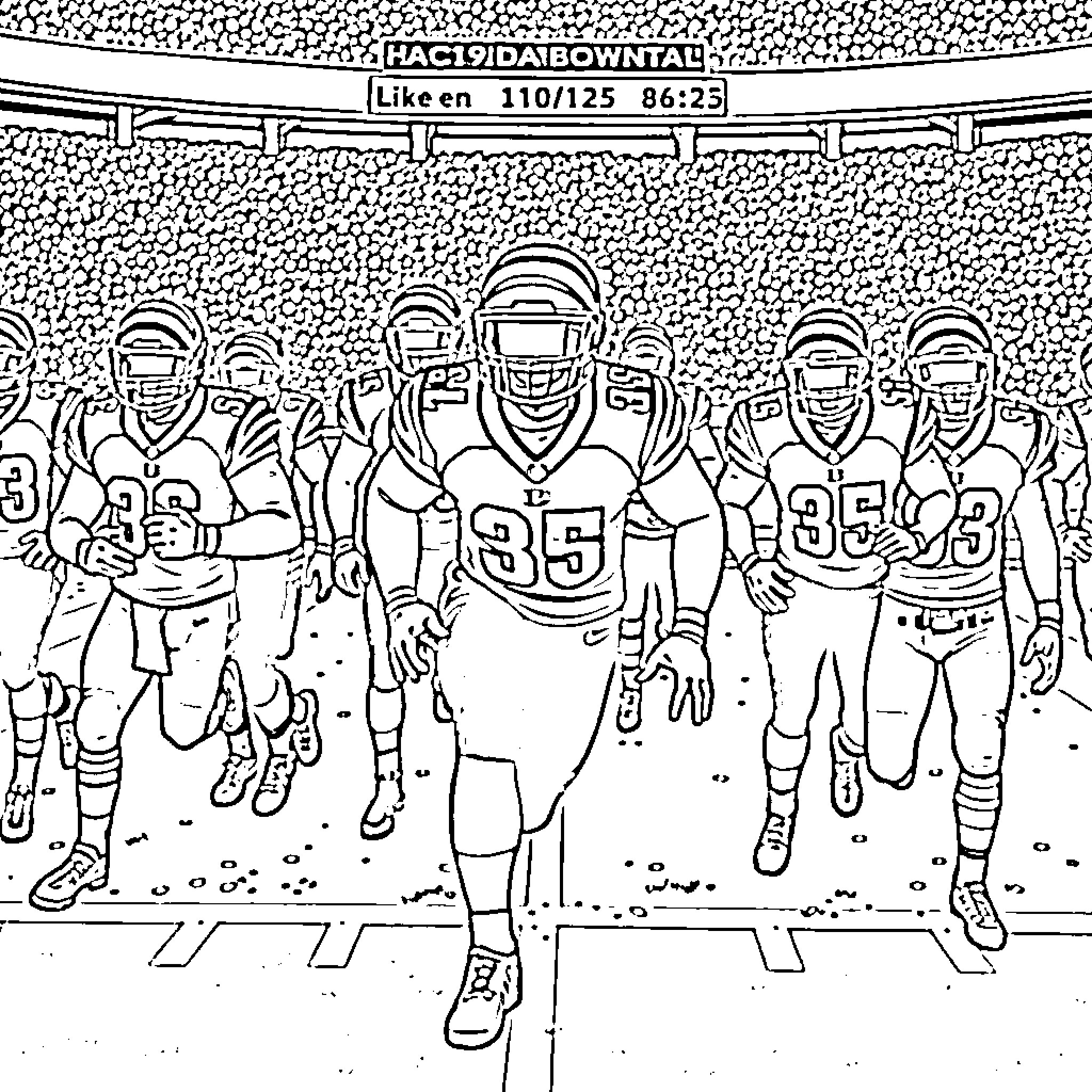 Cincinnati Bengals players walking onto the field Coloring Page (free black-and-white line drawing printable PDF for all, from beginners to advanced learners, including children, teens, adults, and seniors)