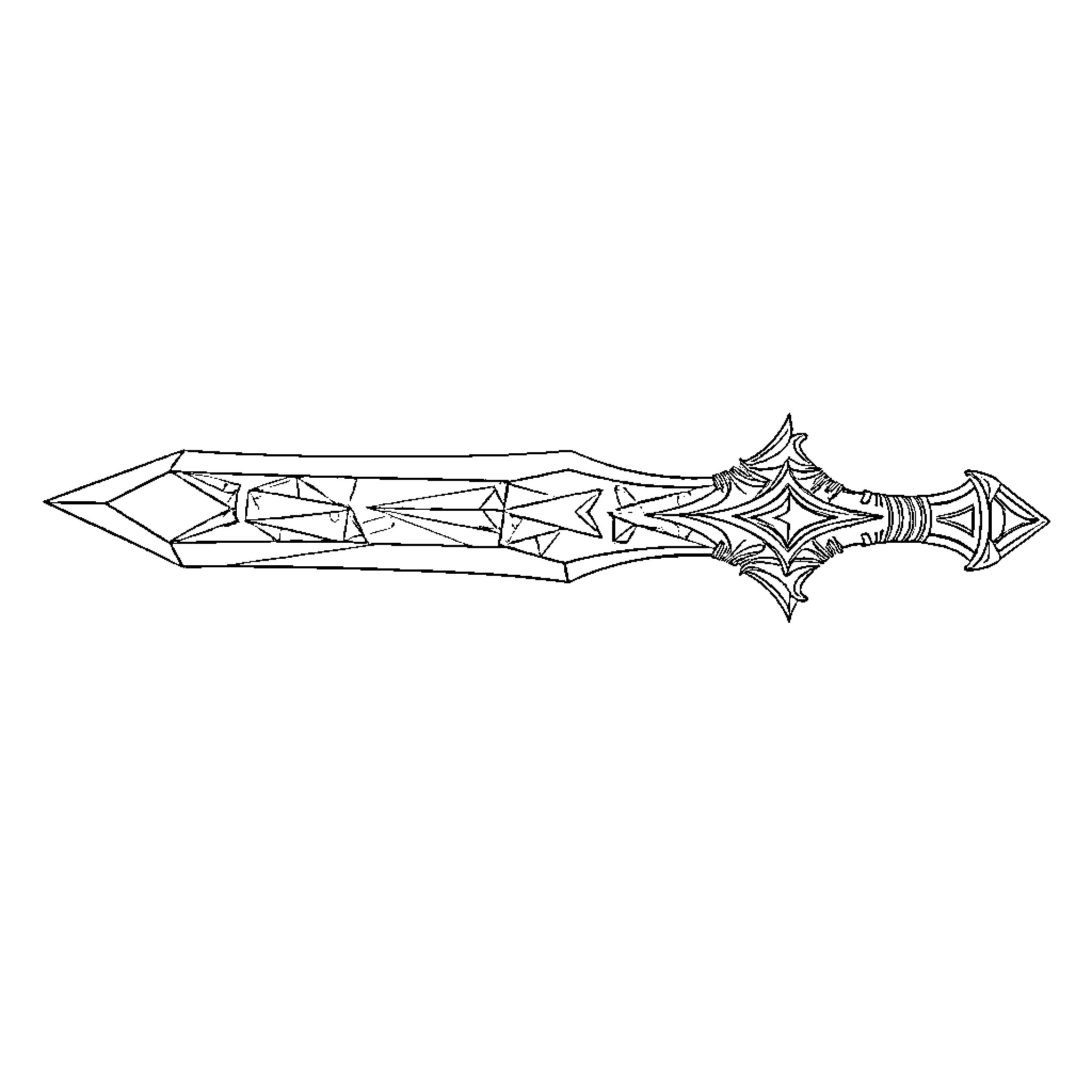 Crystal Sword with Intricate Design Coloring Page (free black-and-white line drawing printable PDF for all, from beginners to advanced learners, including children, teens, adults, and seniors)