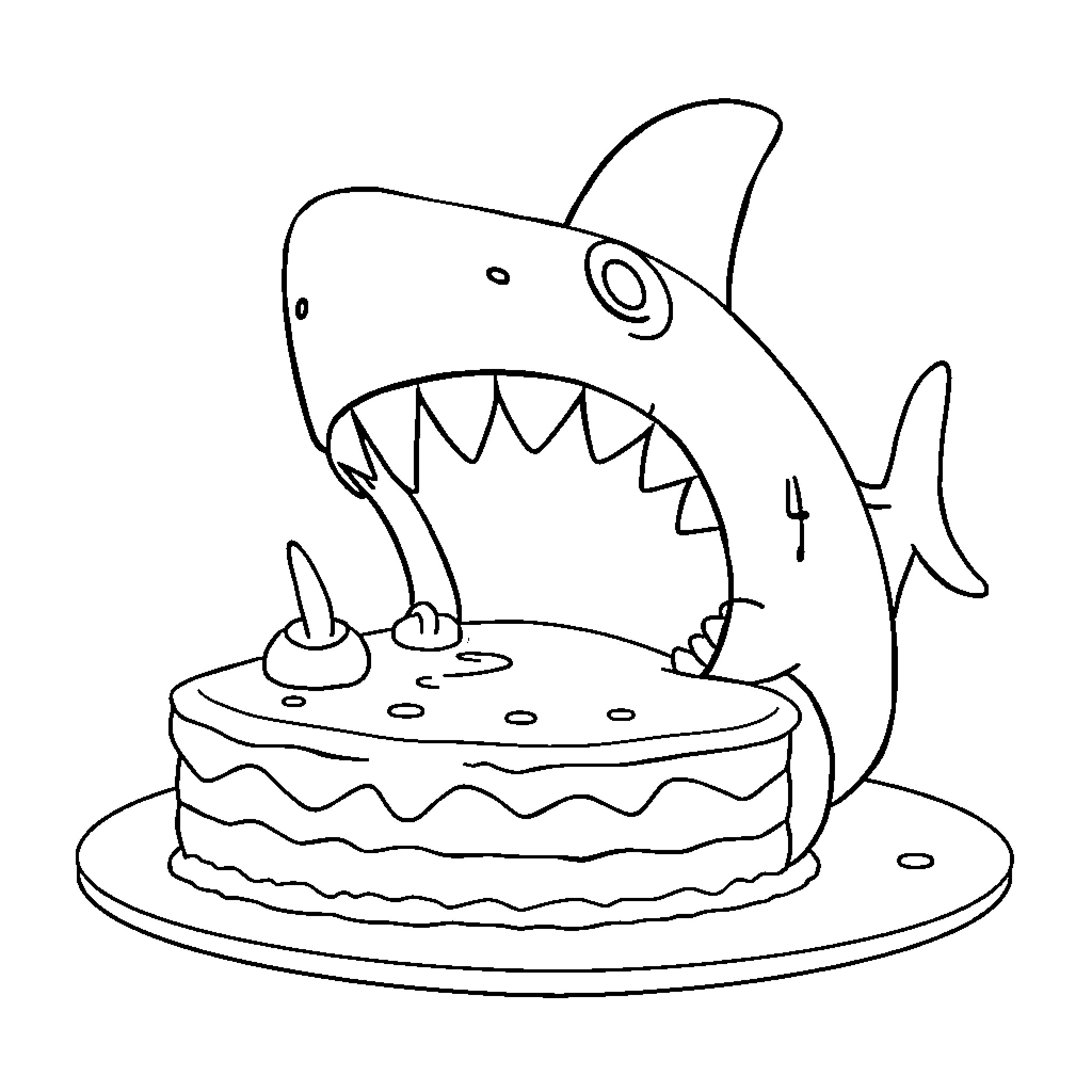 Blippi Celebrates with a Shark Cake Coloring Page (free black-and-white line drawing printable PDF for all, from beginners to advanced learners, including children, teens, adults, and seniors)