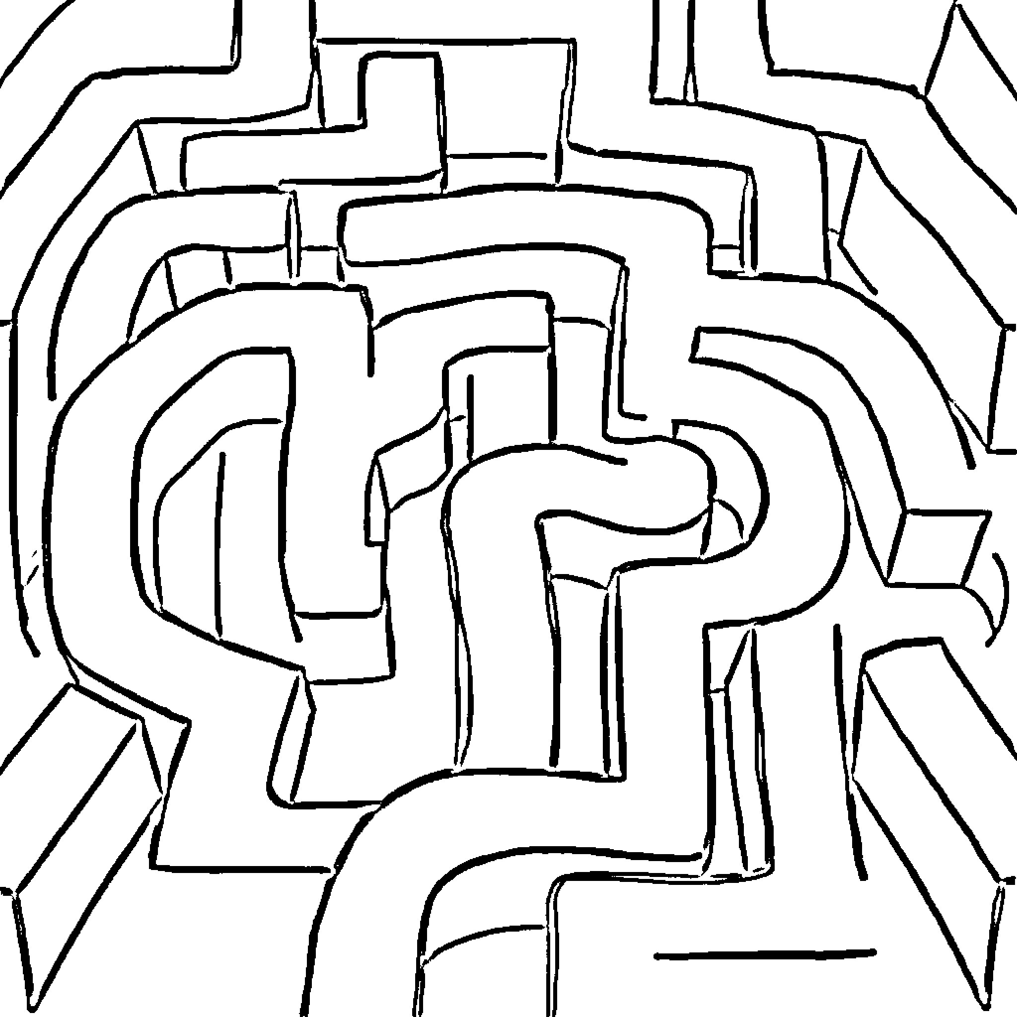 Maze of Intersecting Pathways Coloring Page (free black-and-white line drawing printable PDF for all, from beginners to advanced learners, including children, teens, adults, and seniors)