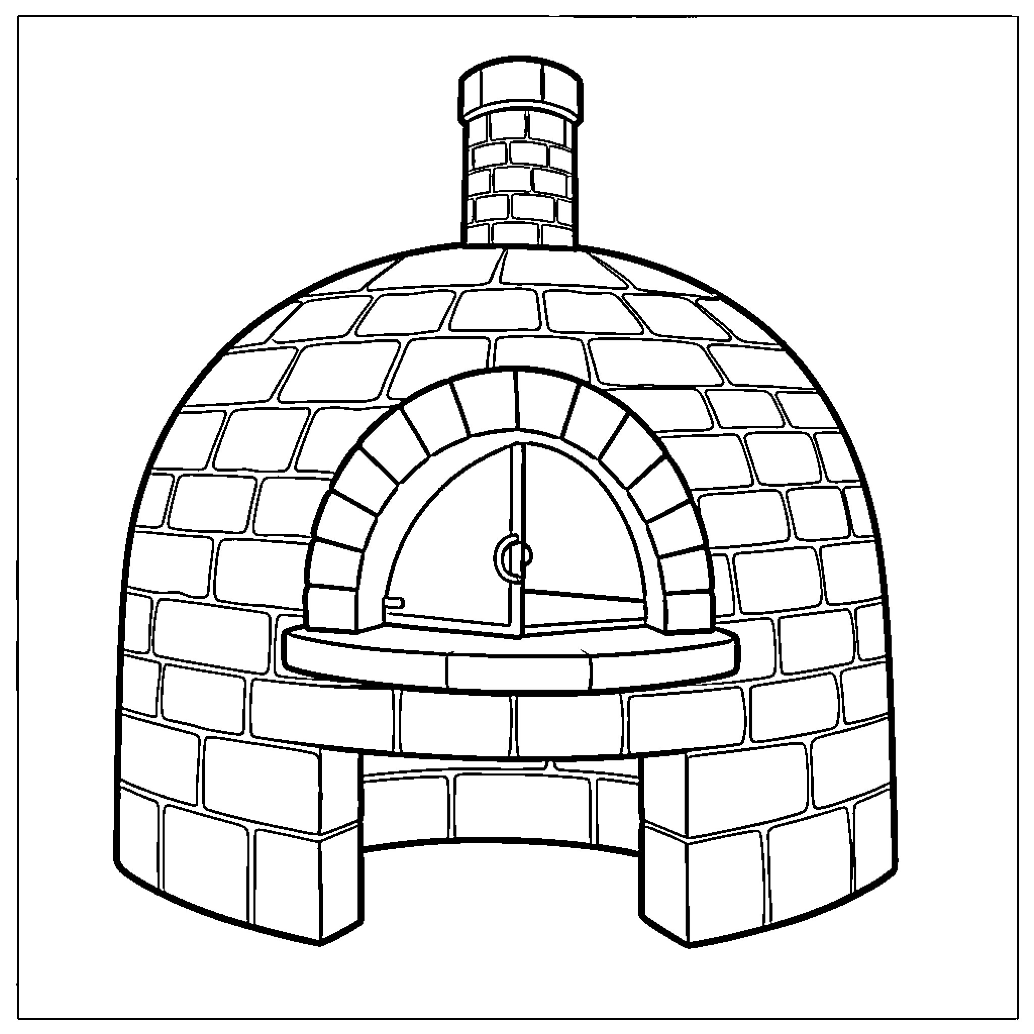 Pizza Oven built with bricks and a chimney Coloring Page (free black-and-white line drawing printable PDF for all, from beginners to advanced learners, including children, teens, adults, and seniors)