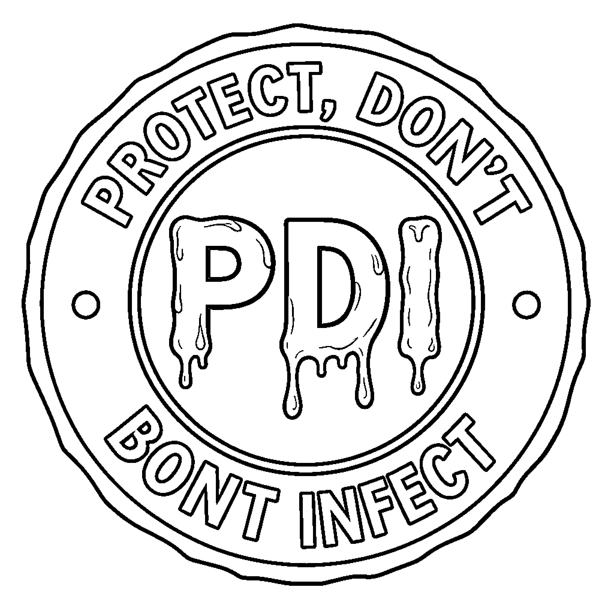 Badge featuring melting text within a circular seal Coloring Page (free black-and-white line drawing printable PDF for all, from beginners to advanced learners, including children, teens, adults, and seniors)