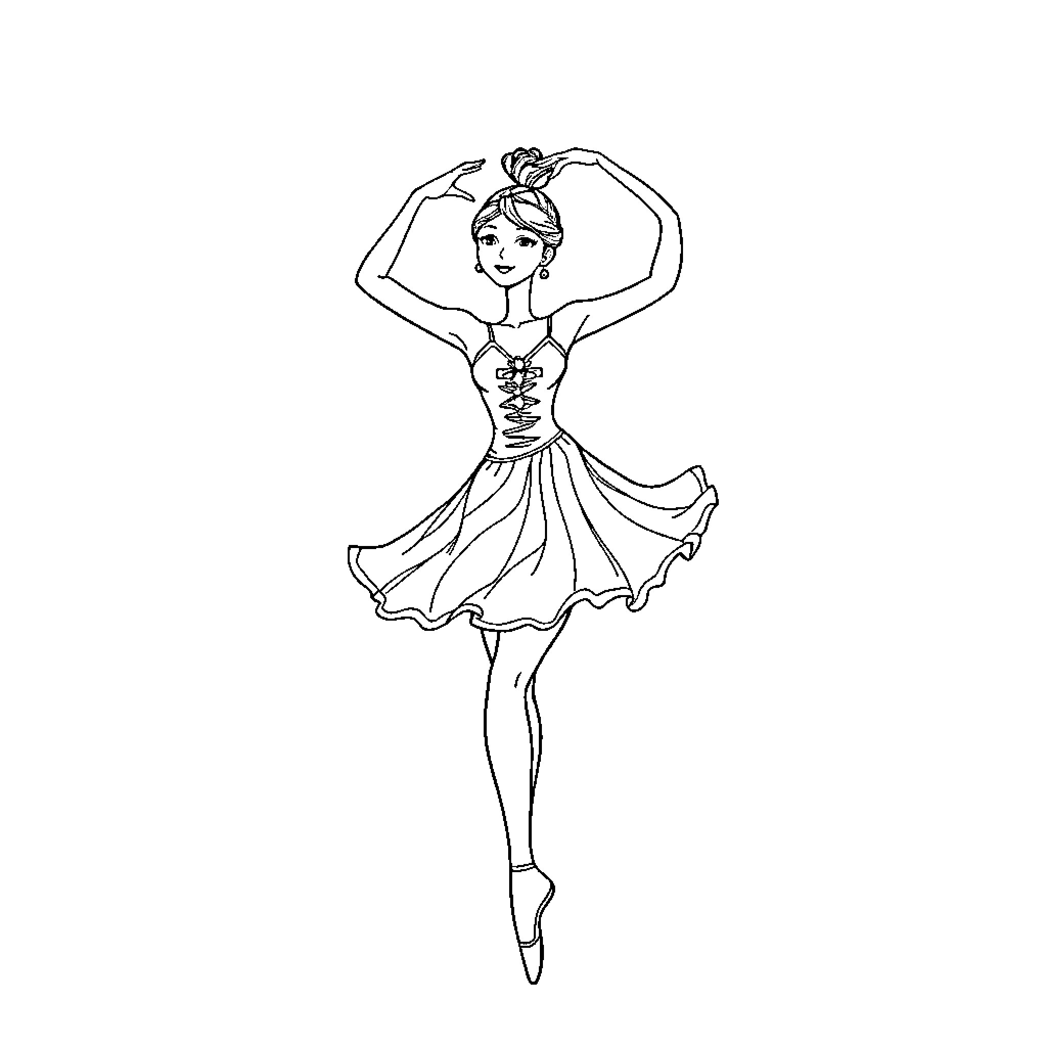 Ballerina gracefully performing in dance attire Coloring Page (free black-and-white line drawing printable PDF for all, from beginners to advanced learners, including children, teens, adults, and seniors)
