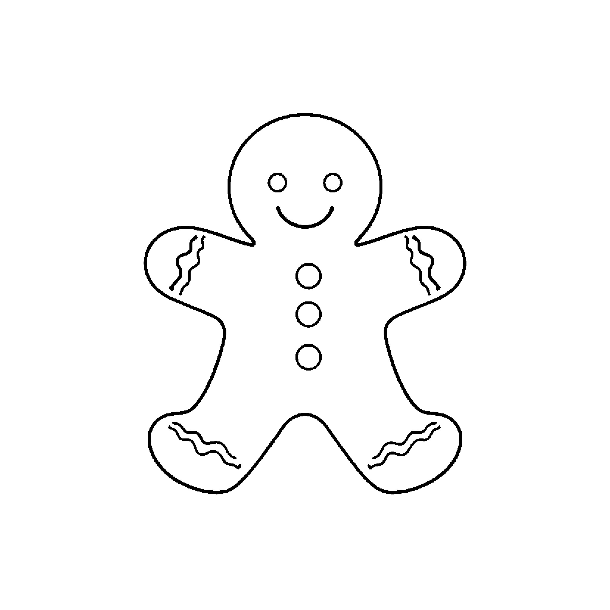 Gingerbread Man with Smiling Expression Coloring Page (free black-and-white line drawing printable PDF for all, from beginners to advanced learners, including children, teens, adults, and seniors)