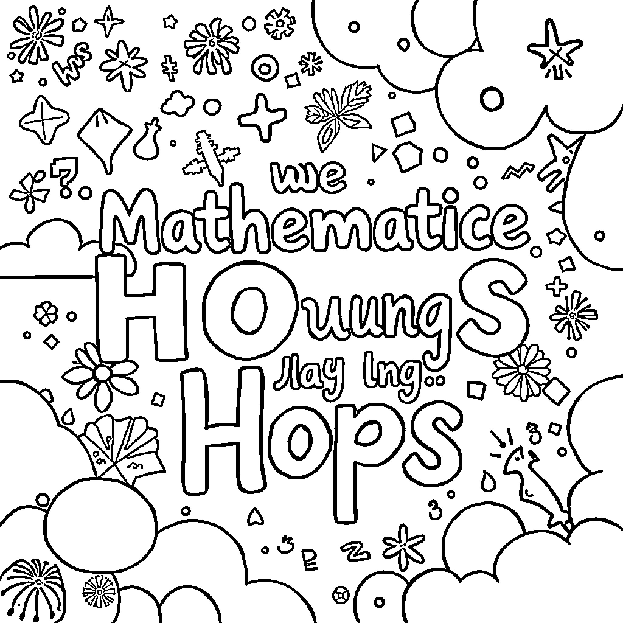 Mathematics Playful Hops and Fun Coloring Page (free black-and-white line drawing printable PDF for all, from beginners to advanced learners, including children, teens, adults, and seniors)