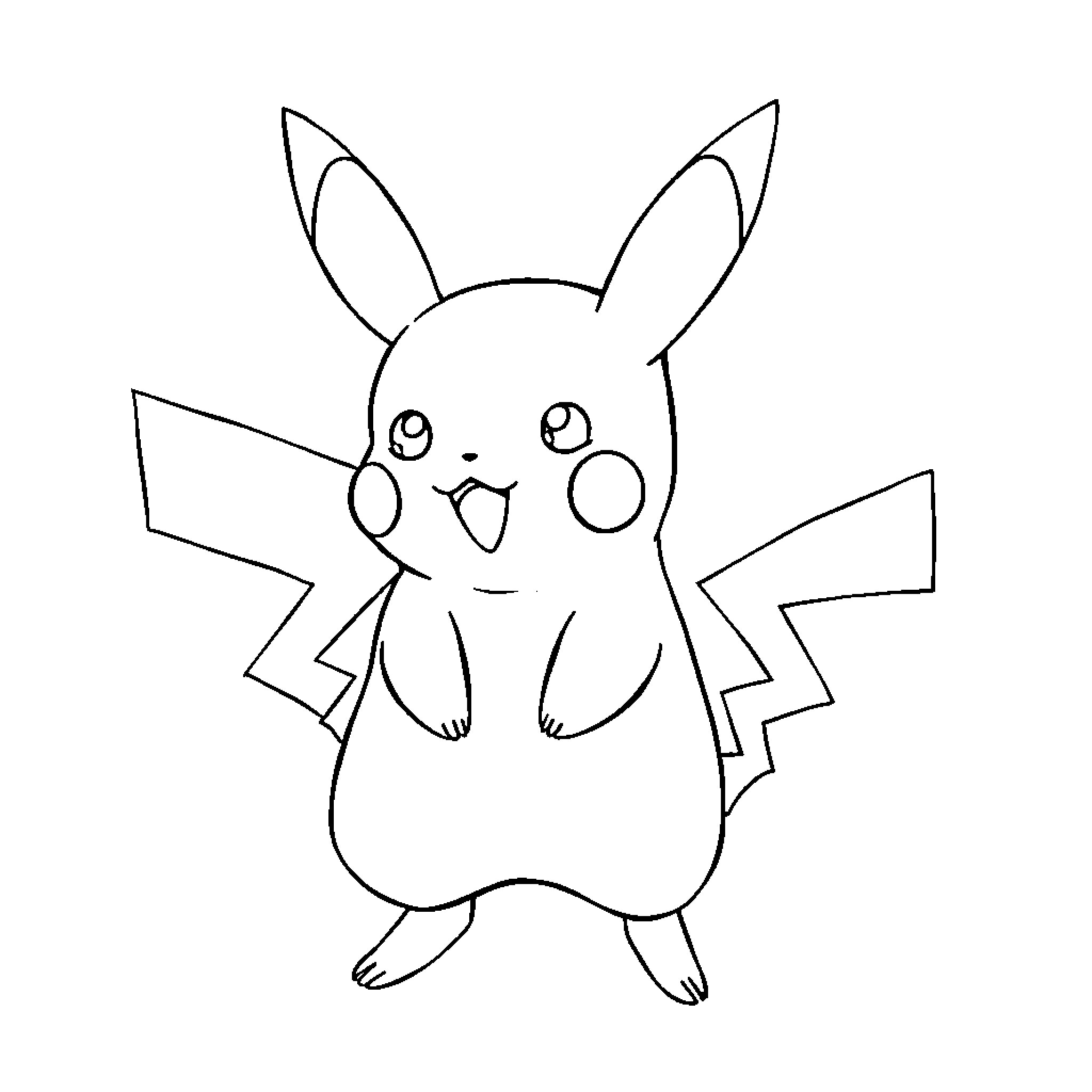 Pikachu in an expressive pose Coloring Page (free black-and-white line drawing printable PDF for all, from beginners to advanced learners, including children, teens, adults, and seniors)