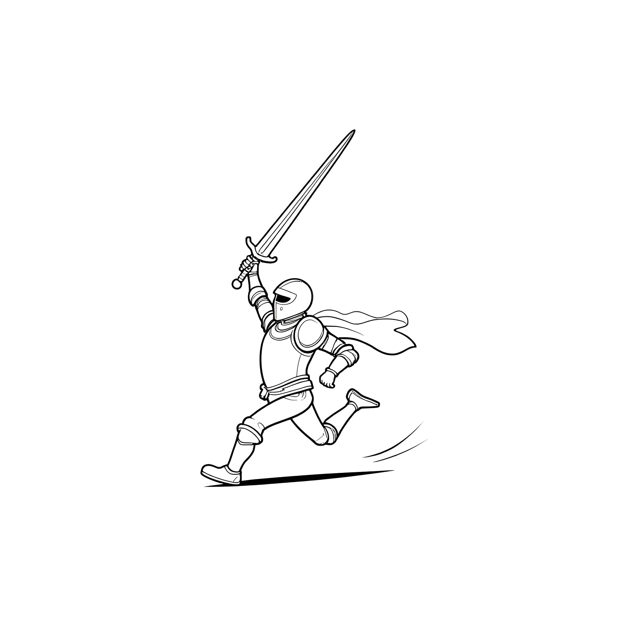 Knight wielding sword with determined expression Coloring Page (free black-and-white line drawing printable PDF for all, from beginners to advanced learners, including children, teens, adults, and seniors)