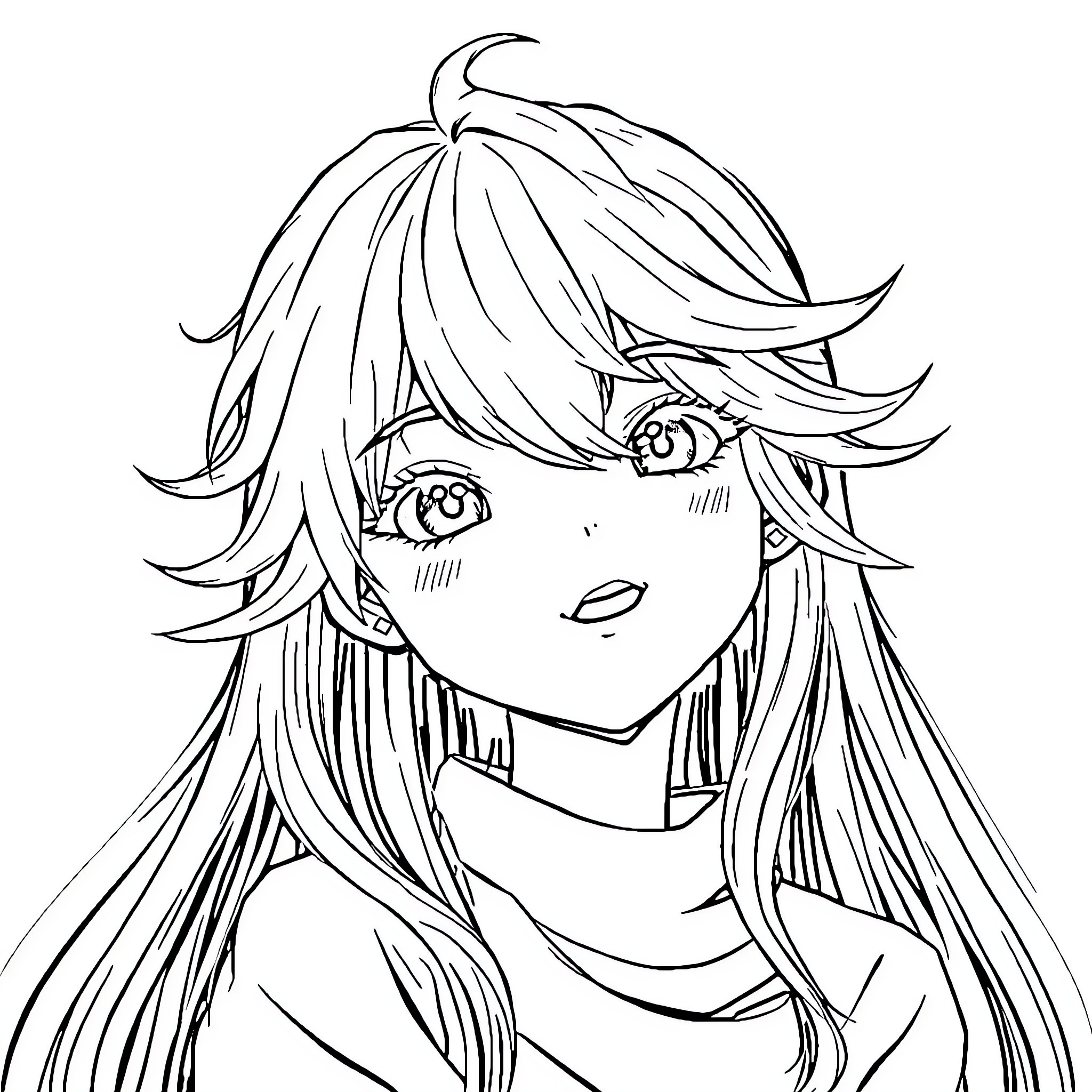 Anime Man smiling with flowing hair Coloring Page (free black-and-white line drawing printable PDF for all, from beginners to advanced learners, including children, teens, adults, and seniors)