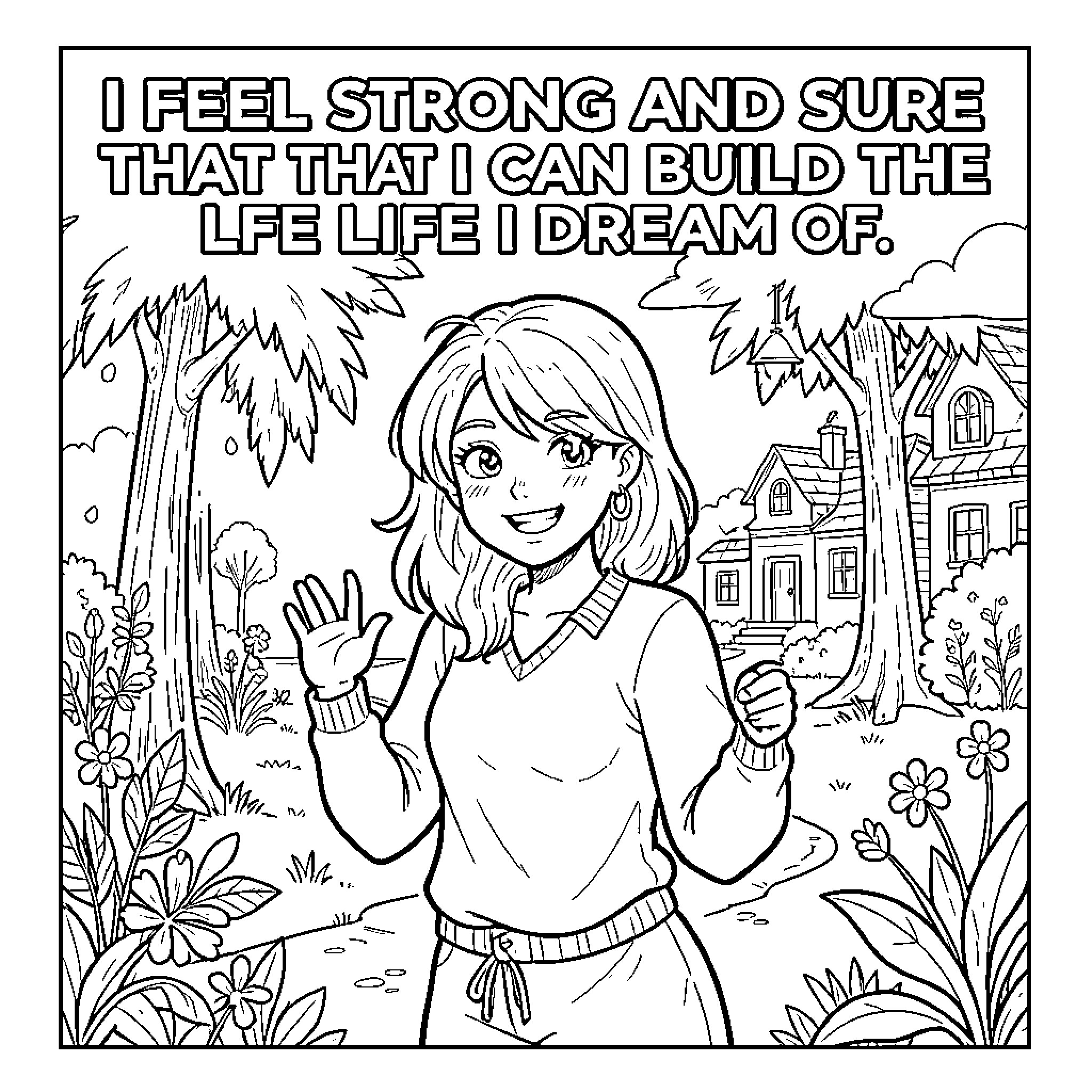 Life Filled with Dreams and Aspirations Coloring Page (free black-and-white line drawing printable PDF for all, from beginners to advanced learners, including children, teens, adults, and seniors)