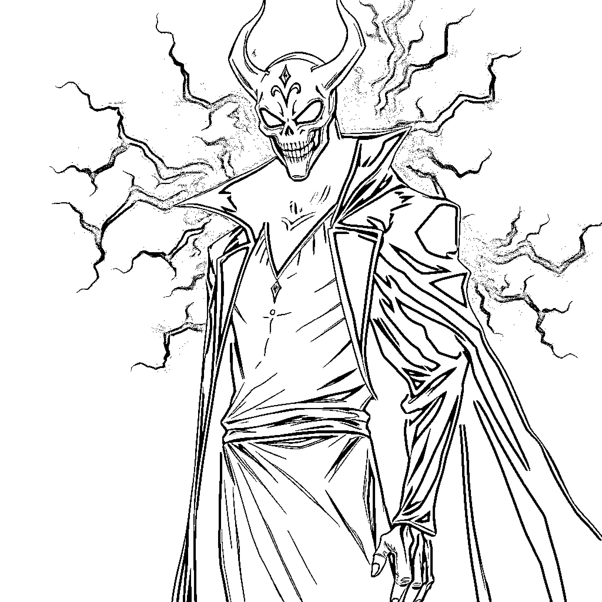 Ichigo Kurosaki wielding powerful dark abilities Coloring Page (free black-and-white line drawing printable PDF for all, from beginners to advanced learners, including children, teens, adults, and seniors)