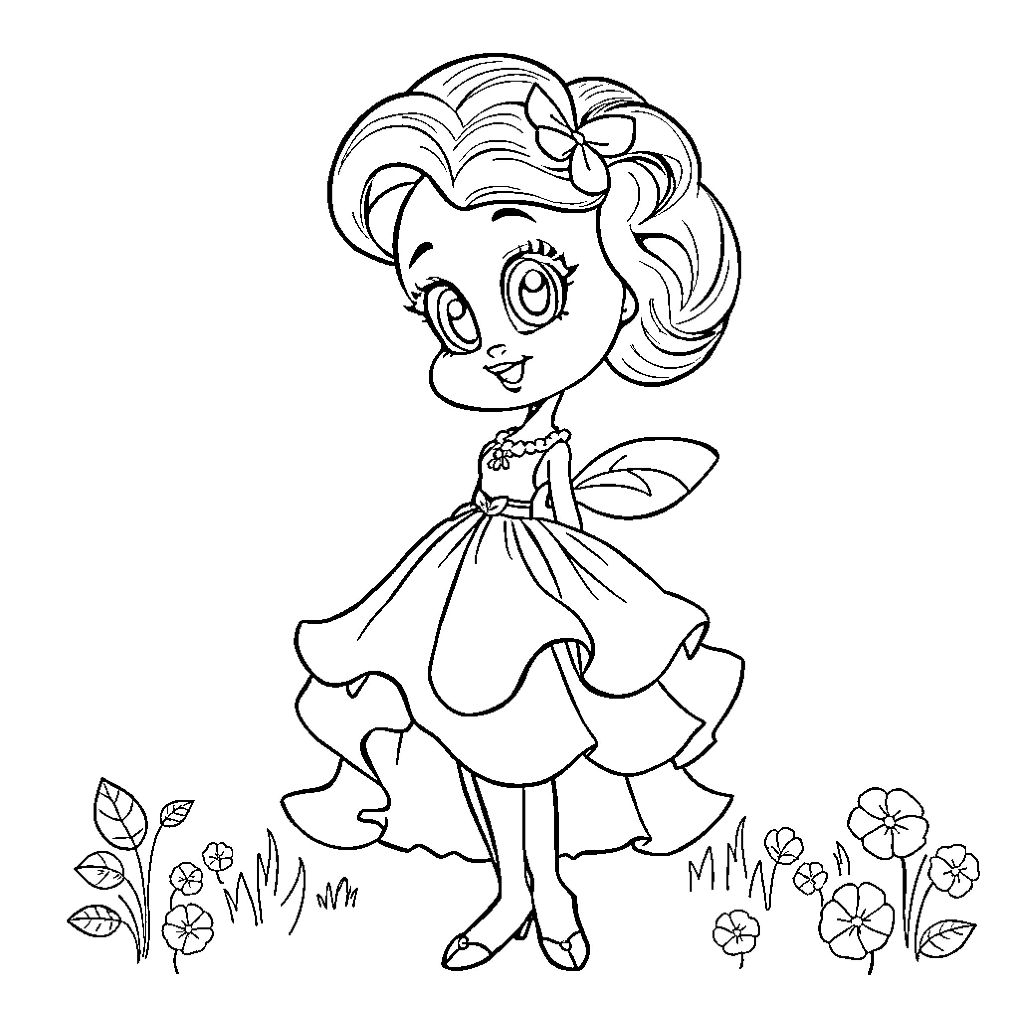 Bluey in a Floral Garden Coloring Page (free black-and-white line drawing printable PDF for all, from beginners to advanced learners, including children, teens, adults, and seniors)