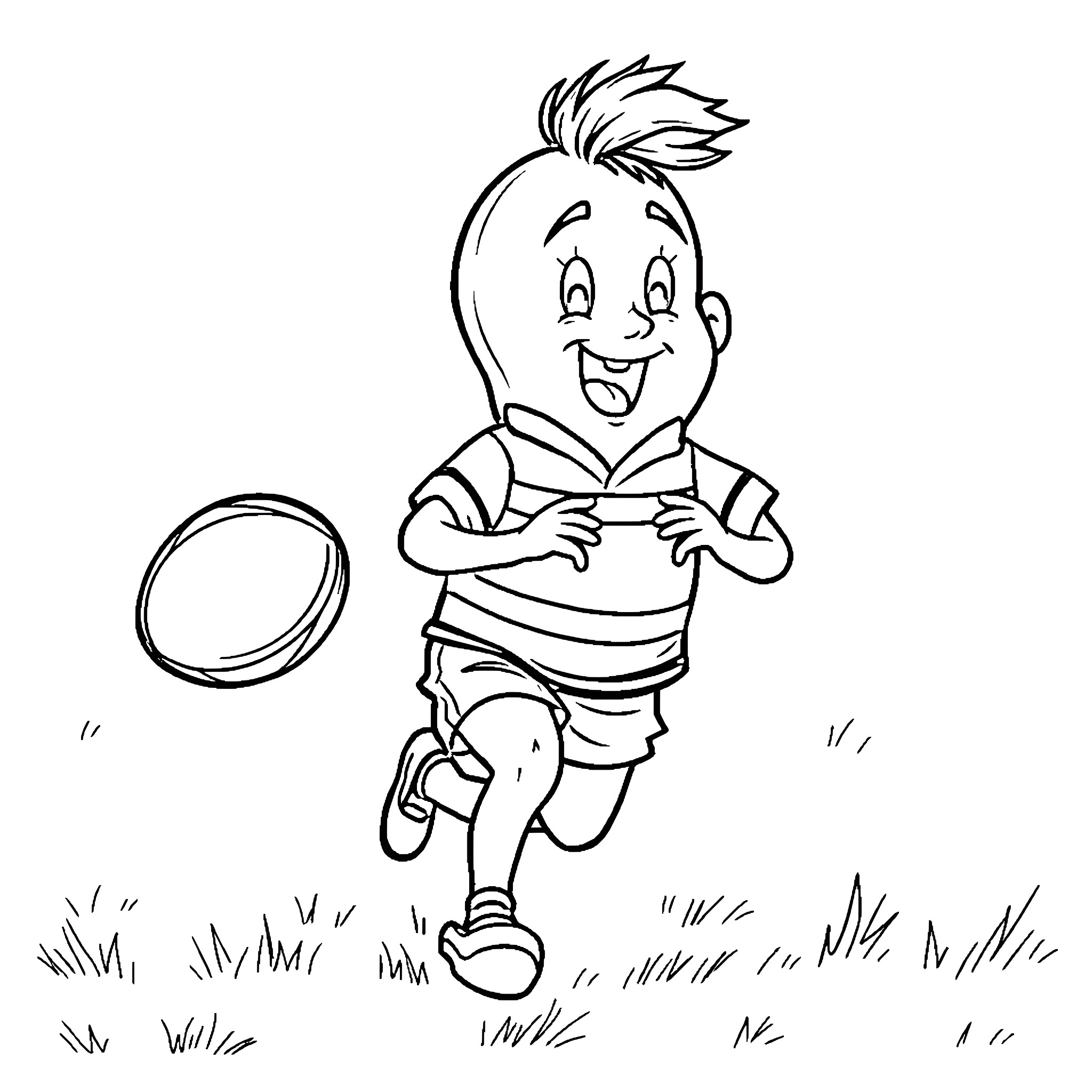 Peanut playing joyfully with a flying disc Coloring Page (free black-and-white line drawing printable PDF for all, from beginners to advanced learners, including children, teens, adults, and seniors)