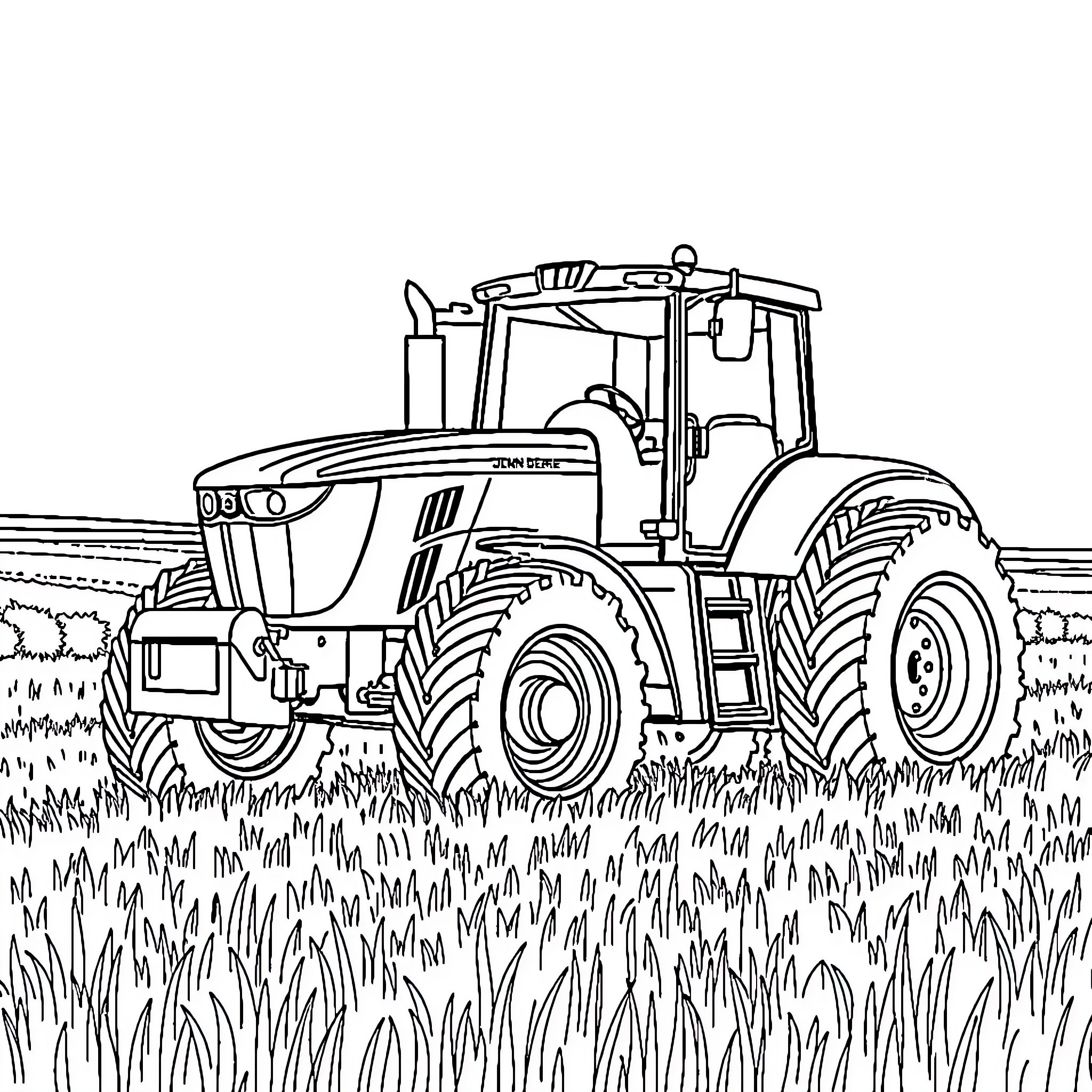 Tractor plowing the field Coloring Page (free black-and-white line drawing printable PDF for all, from beginners to advanced learners, including children, teens, adults, and seniors)