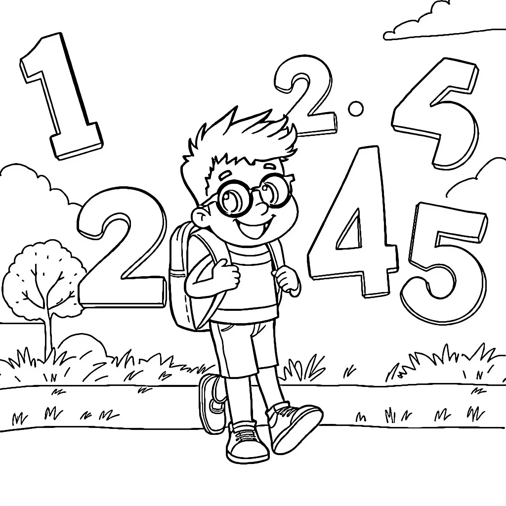 Bluey learning math outdoors with numbers Coloring Page (free black-and-white line drawing printable PDF for all, from beginners to advanced learners, including children, teens, adults, and seniors)
