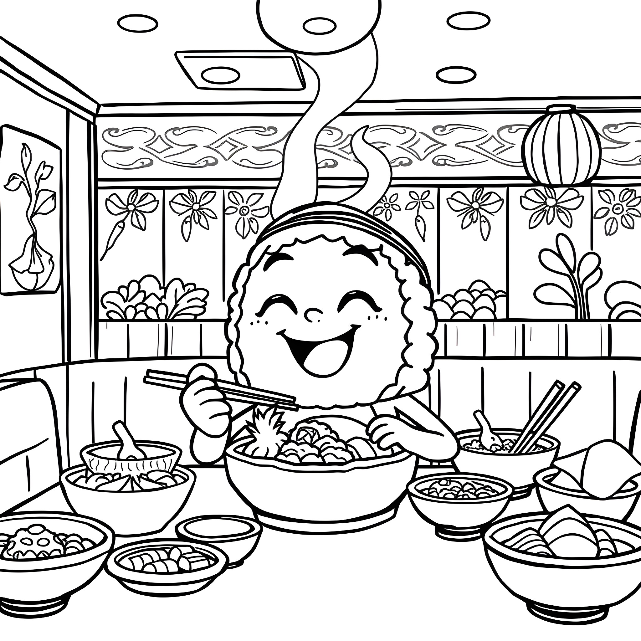 Sushi chef preparing a delightful meal Coloring Page (free black-and-white line drawing printable PDF for all, from beginners to advanced learners, including children, teens, adults, and seniors)