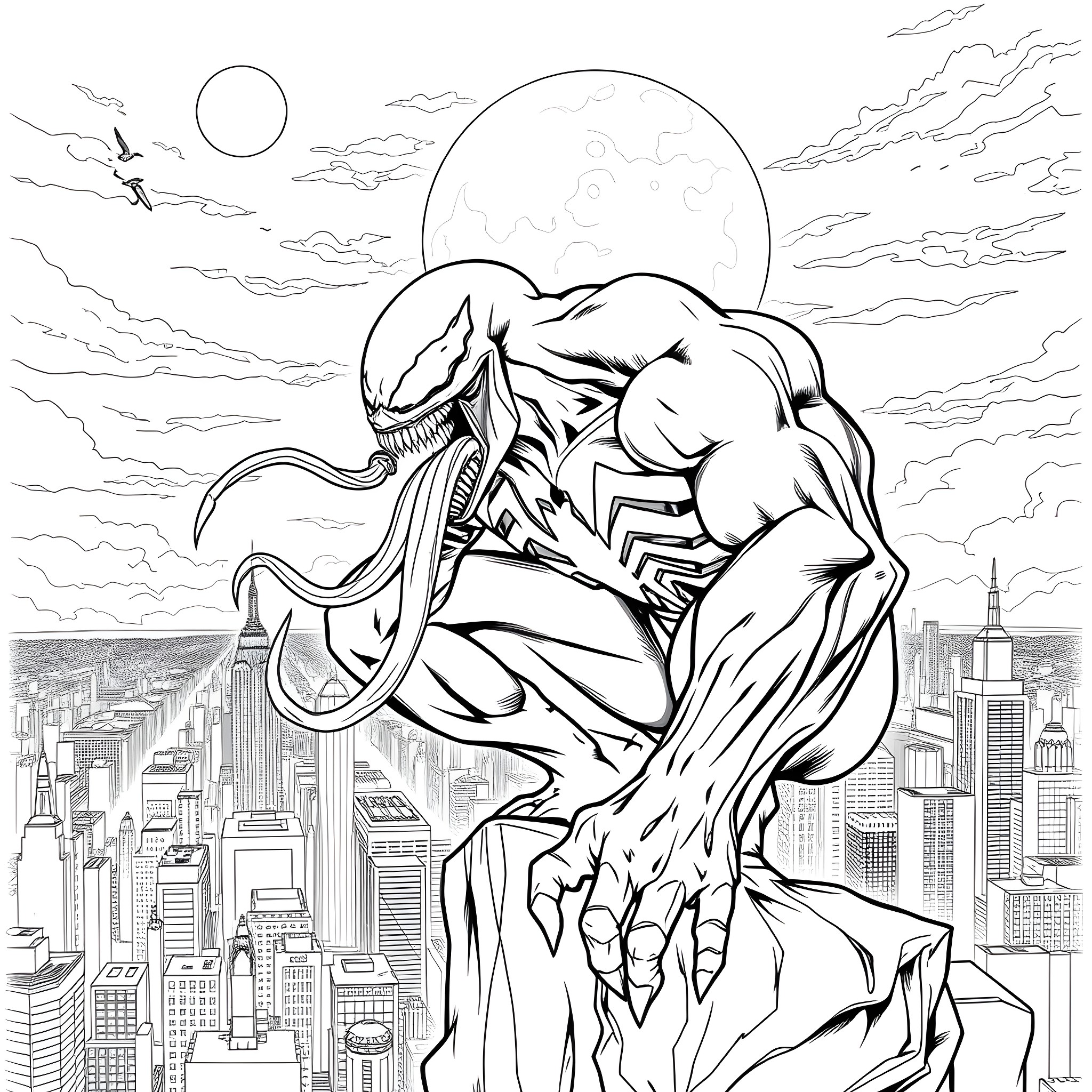 Hulk Unleashing Fury in the City Coloring Page (free black-and-white line drawing printable PDF for all, from beginners to advanced learners, including children, teens, adults, and seniors)