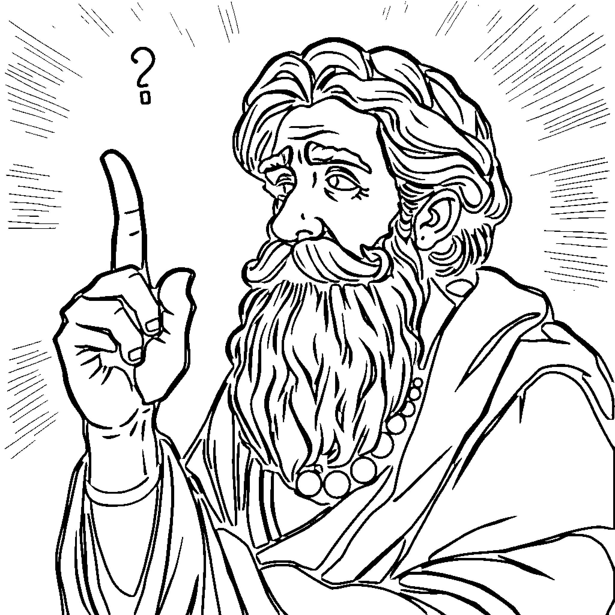 Pythagoras pondering a question with hand raised Coloring Page (free black-and-white line drawing printable PDF for all, from beginners to advanced learners, including children, teens, adults, and seniors)