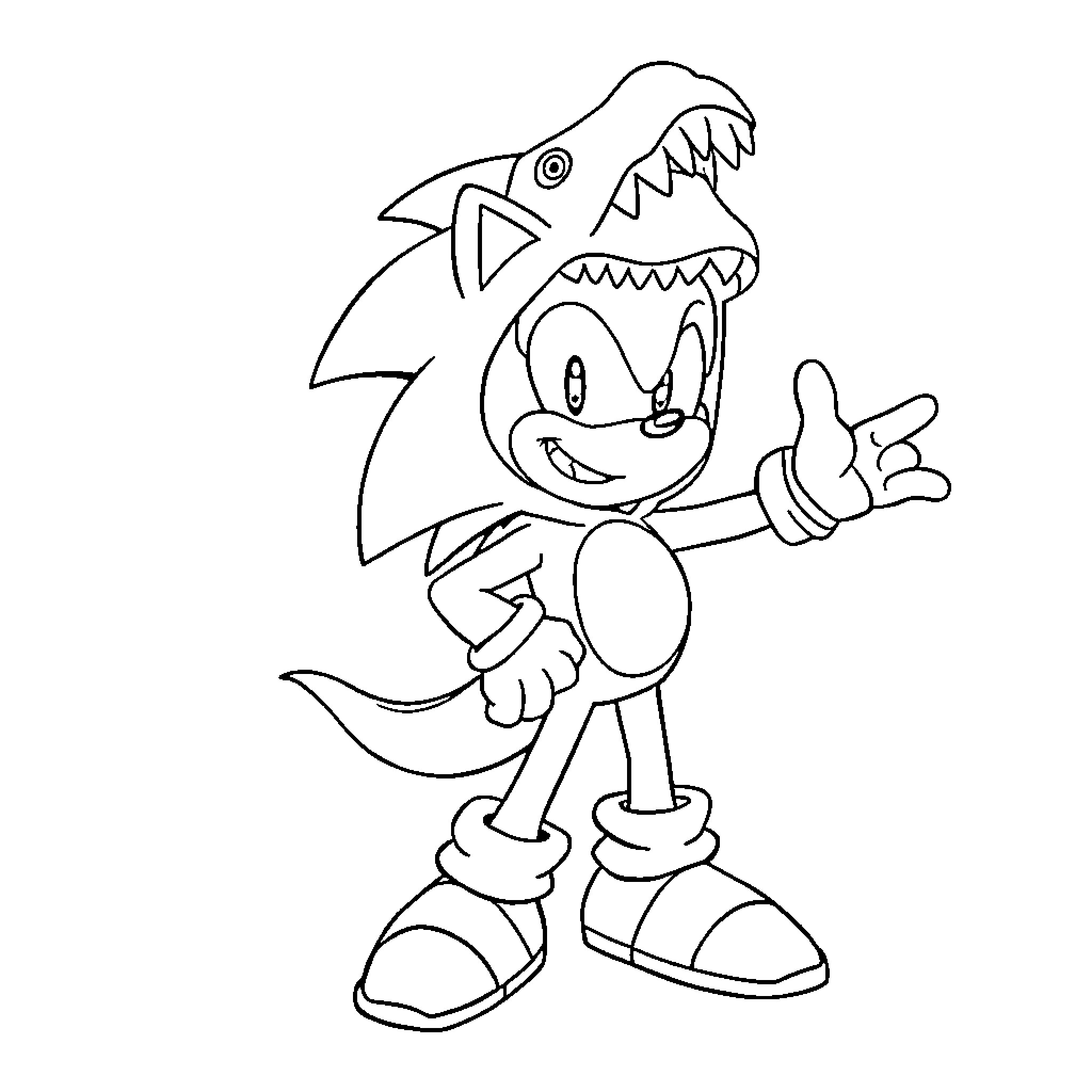 Sonic showing off his energetic attitude Coloring Page (free black-and-white line drawing printable PDF for all, from beginners to advanced learners, including children, teens, adults, and seniors)