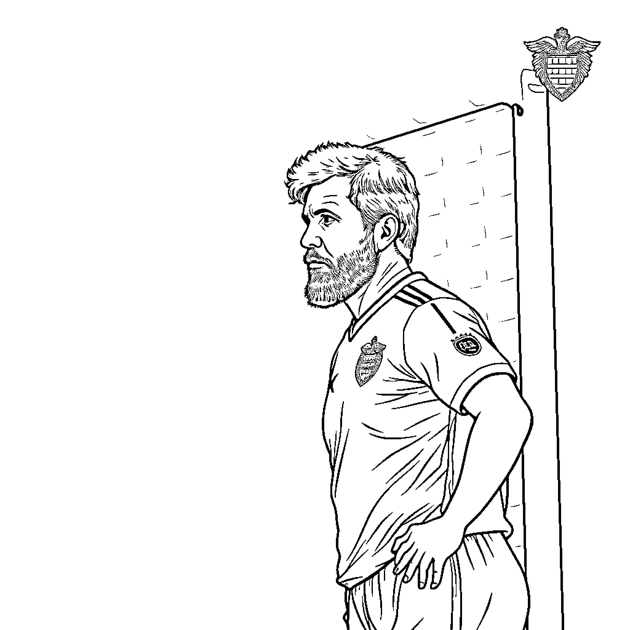 Luis Filipe Vieira standing in authoritative pose Coloring Page (free black-and-white line drawing printable PDF for all, from beginners to advanced learners, including children, teens, adults, and seniors)