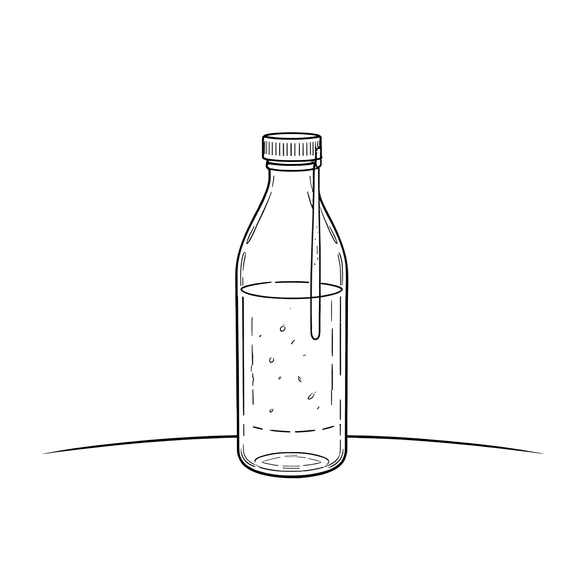 Water Bottle with Bubbles Coloring Page (free black-and-white line drawing printable PDF for all, from beginners to advanced learners, including children, teens, adults, and seniors)