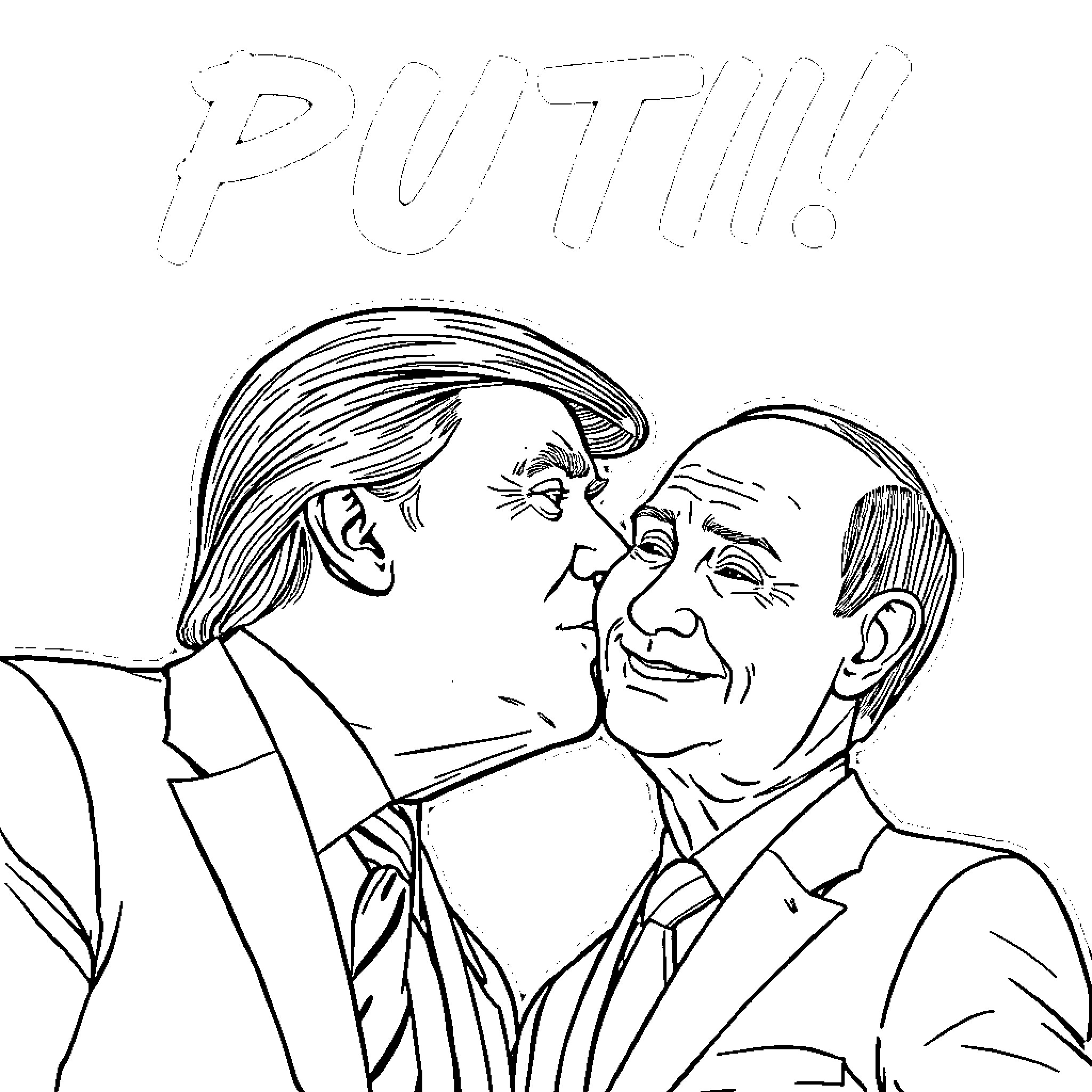 Donald Trump in a playful exchange with another person Coloring Page (free black-and-white line drawing printable PDF for all, from beginners to advanced learners, including children, teens, adults, and seniors)