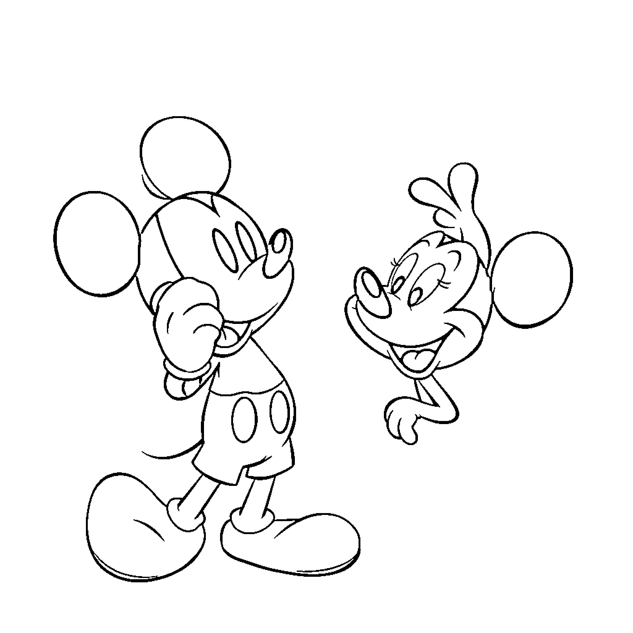 Mickey Mouse and Oswald the Lucky Rabbit in black and white Coloring Page (free black-and-white line drawing printable PDF for all, from beginners to advanced learners, including children, teens, adults, and seniors)
