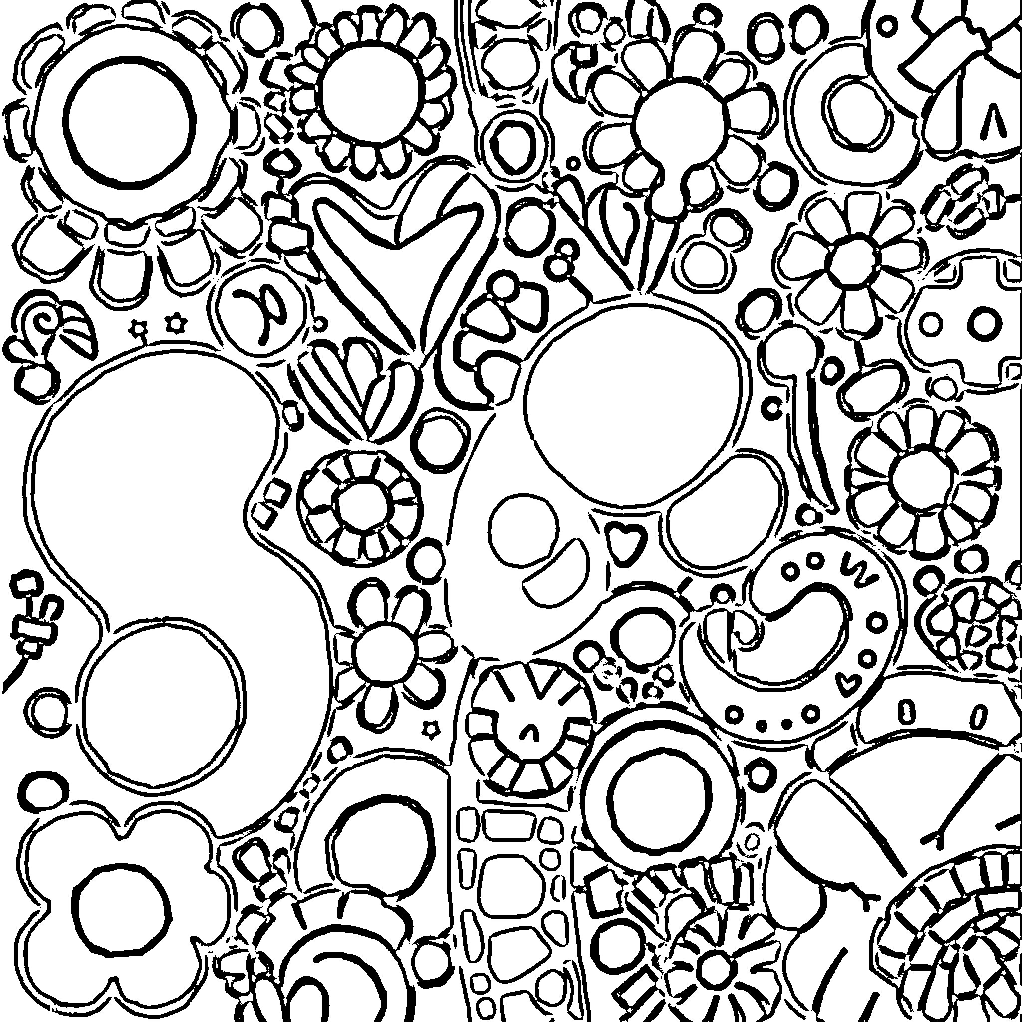Doodle of Whimsical Floral Patterns Coloring Page (free black-and-white line drawing printable PDF for all, from beginners to advanced learners, including children, teens, adults, and seniors)
