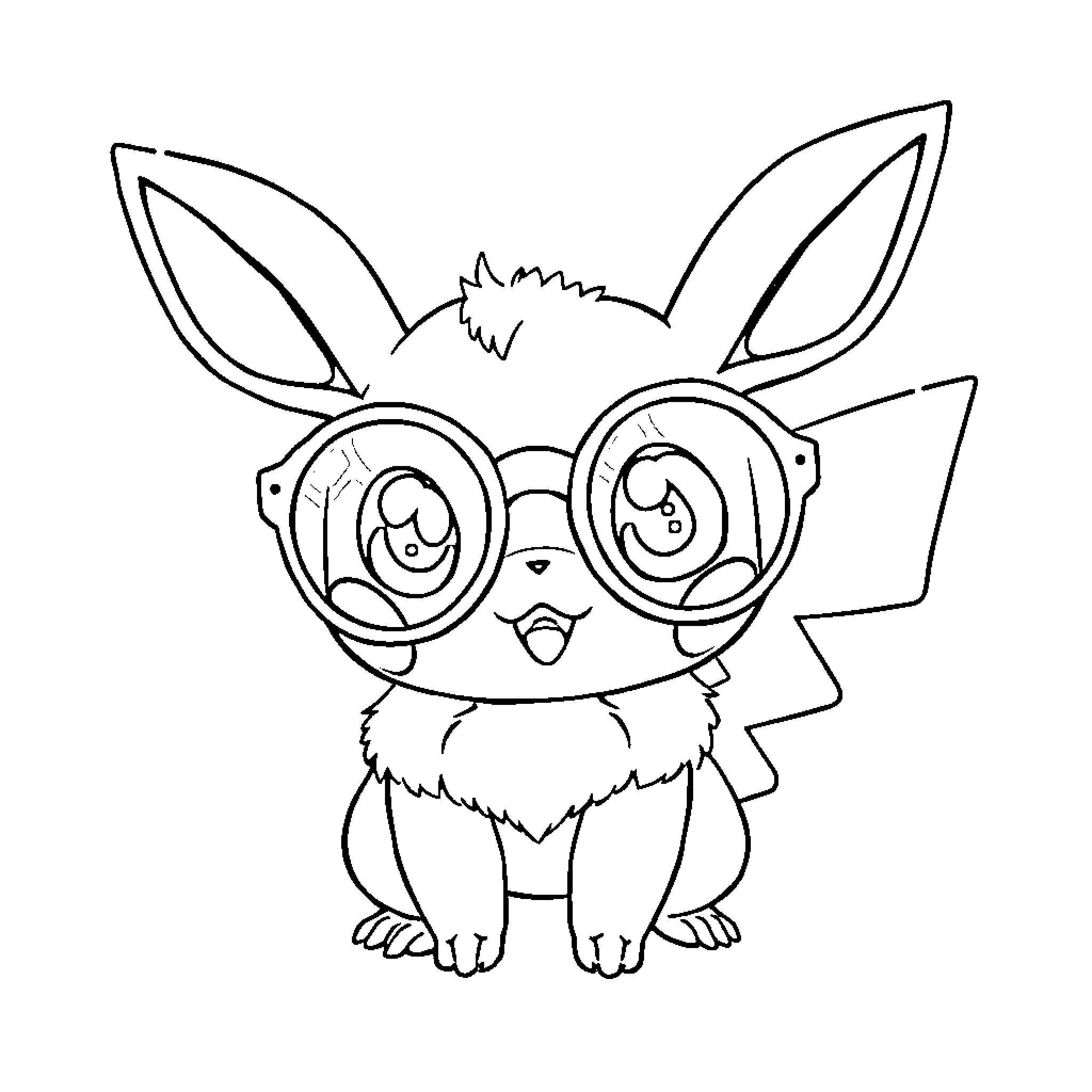 Pokémon character wearing oversized glasses Coloring Page (free black-and-white line drawing printable PDF for all, from beginners to advanced learners, including children, teens, adults, and seniors)