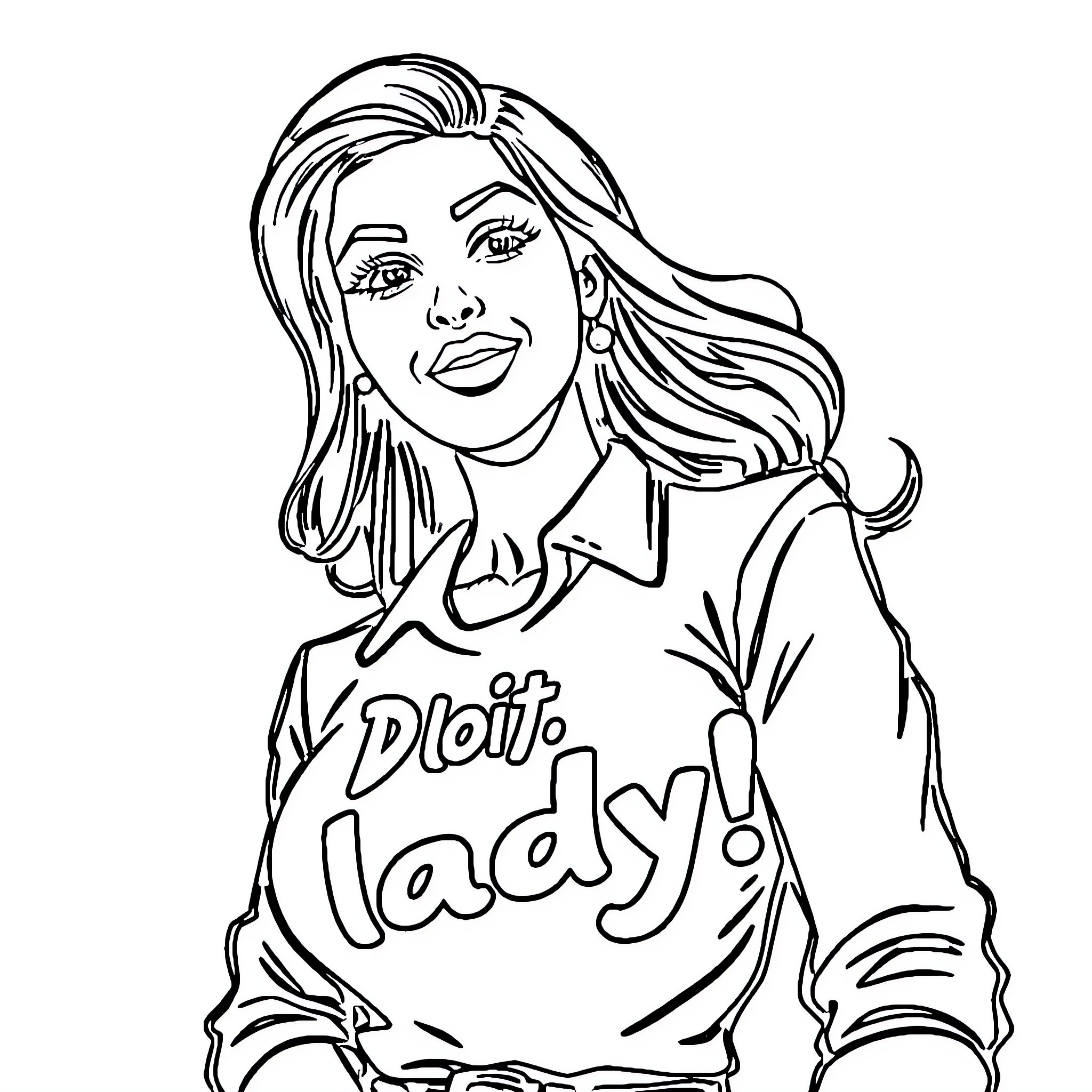 Lady in Casual Attire with Expressive Pose Coloring Page (free black-and-white line drawing printable PDF for all, from beginners to advanced learners, including children, teens, adults, and seniors)