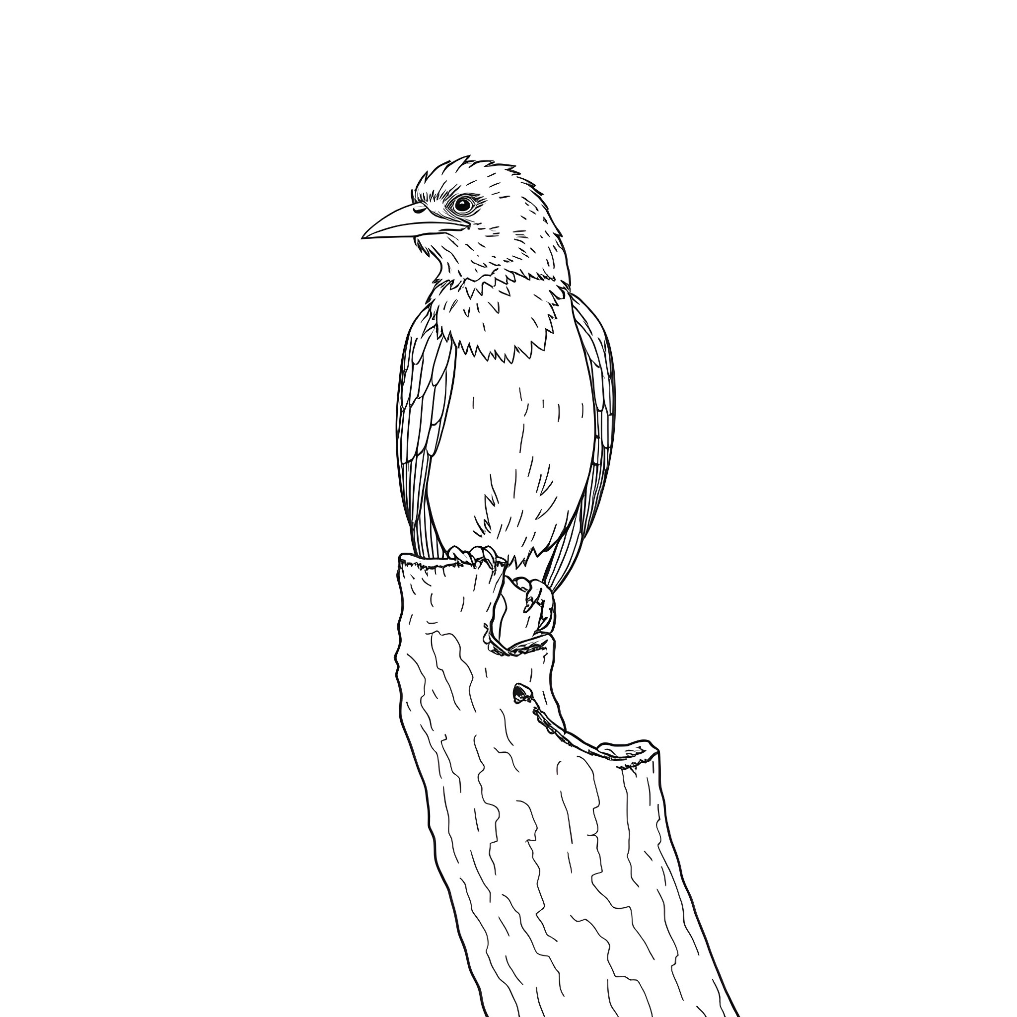 Icterus: Bird perched on branch Coloring Page (free black-and-white line drawing printable PDF for all, from beginners to advanced learners, including children, teens, adults, and seniors)