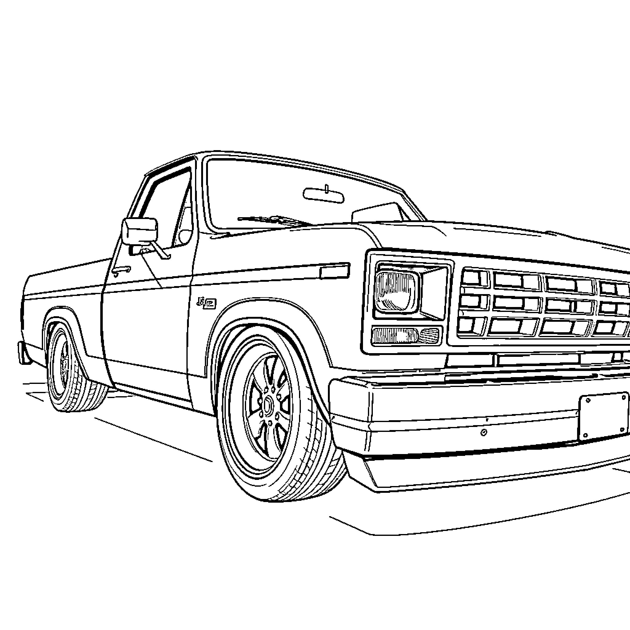 F150 truck in black and white illustration Coloring Page (free black-and-white line drawing printable PDF for all, from beginners to advanced learners, including children, teens, adults, and seniors)