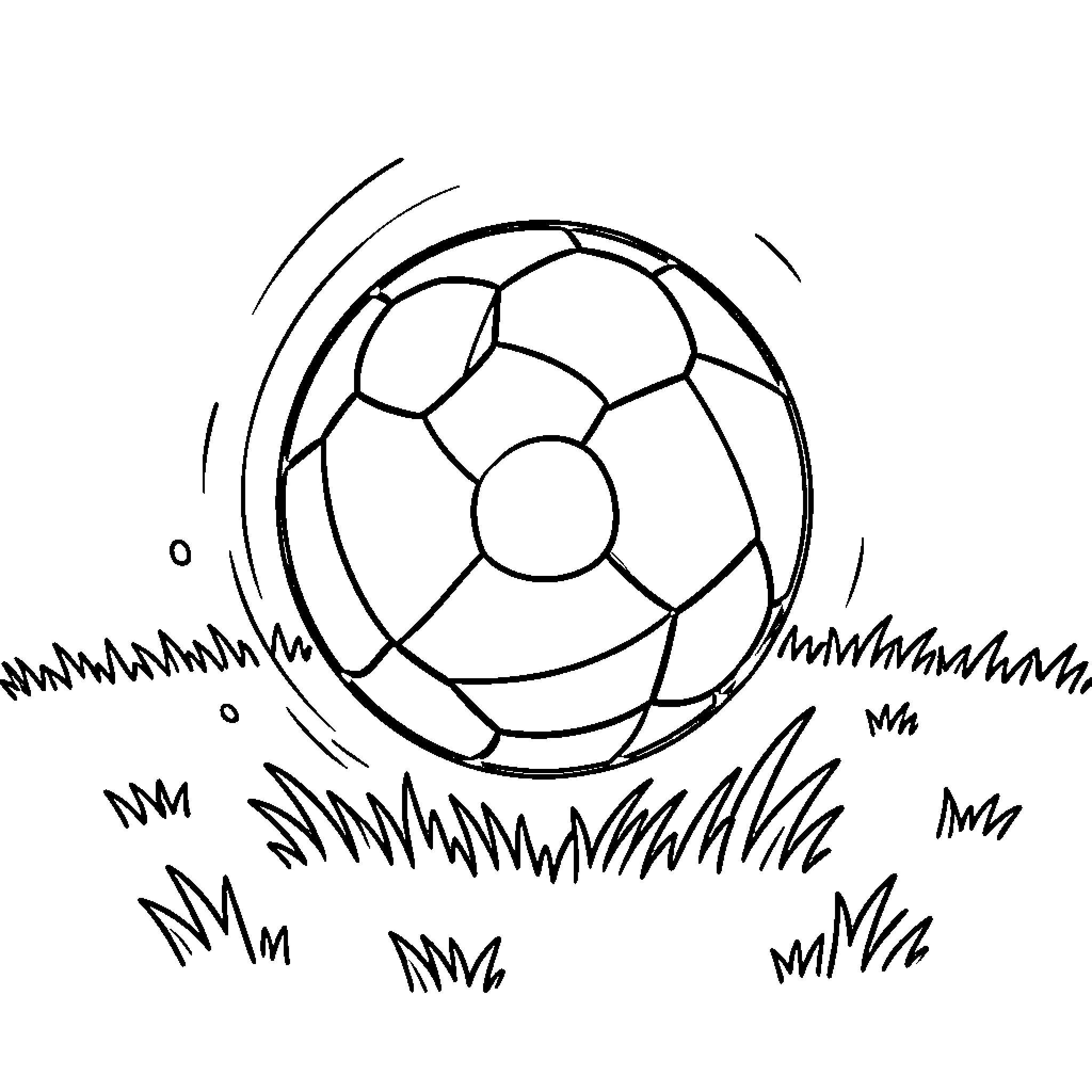 Ball bouncing on grassy field Coloring Page (free black-and-white line drawing printable PDF for all, from beginners to advanced learners, including children, teens, adults, and seniors)