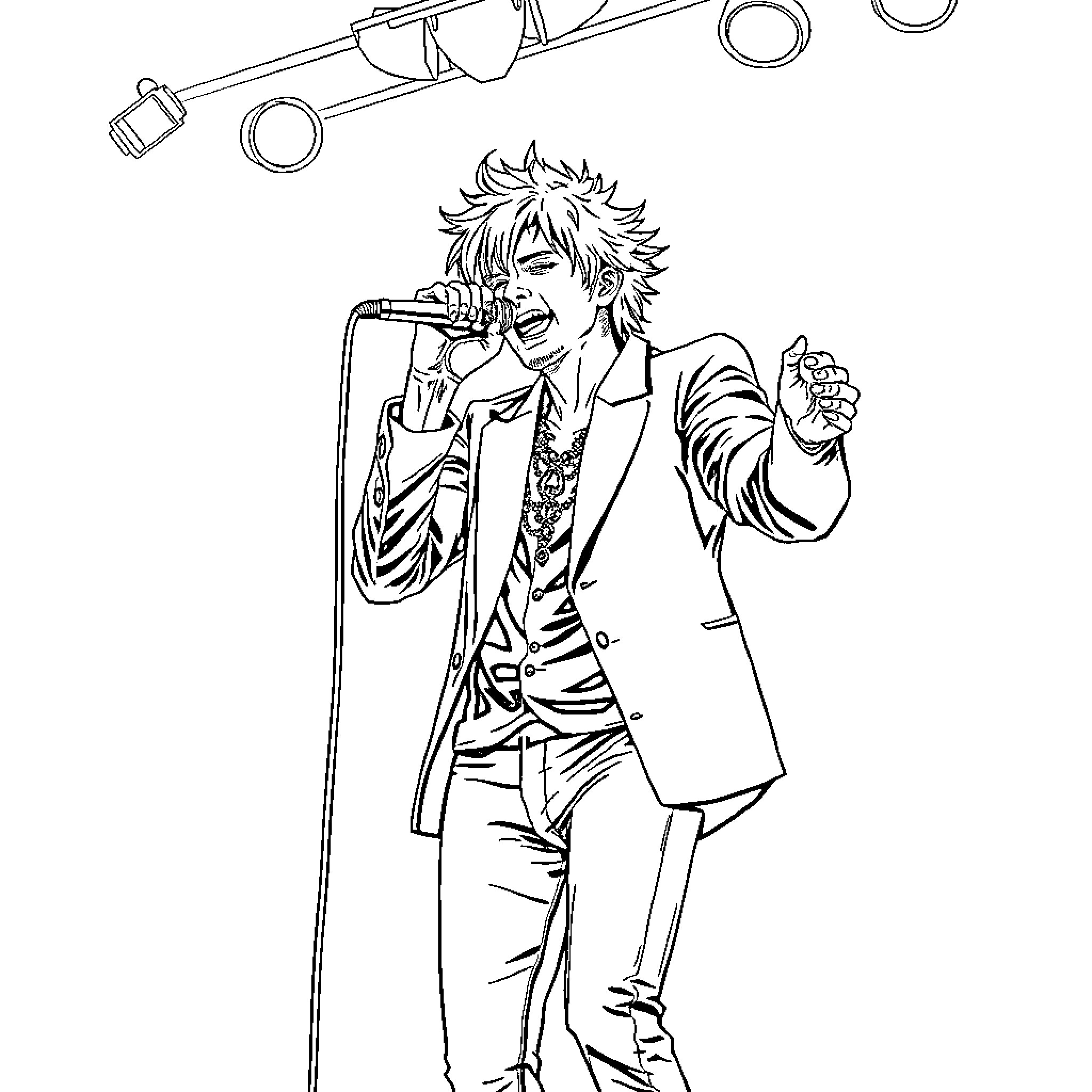 Hyde Performing Energetically on Stage Coloring Page (free black-and-white line drawing printable PDF for all, from beginners to advanced learners, including children, teens, adults, and seniors)