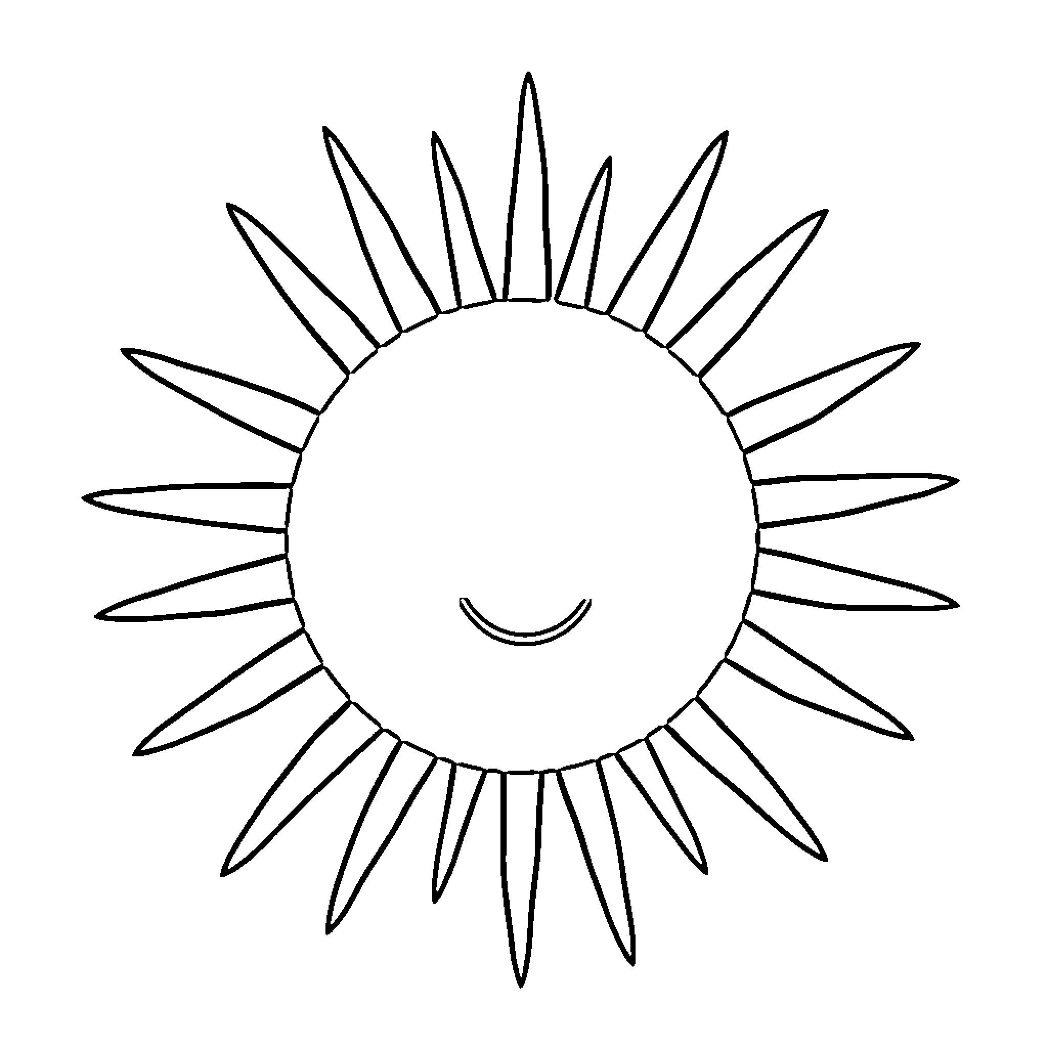 Sun shining with a happy expression Coloring Page (free black-and-white line drawing printable PDF for all, from beginners to advanced learners, including children, teens, adults, and seniors)
