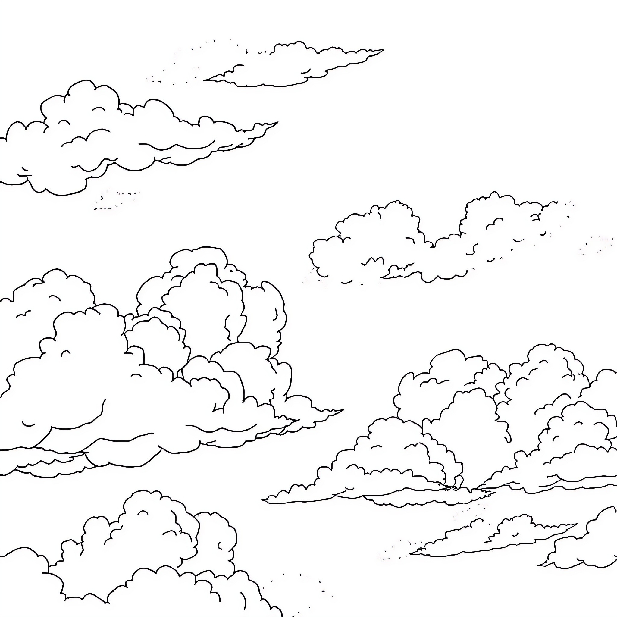 Bonnie's Dreamy Cloud Formations Coloring Page (free black-and-white line drawing printable PDF for all, from beginners to advanced learners, including children, teens, adults, and seniors)