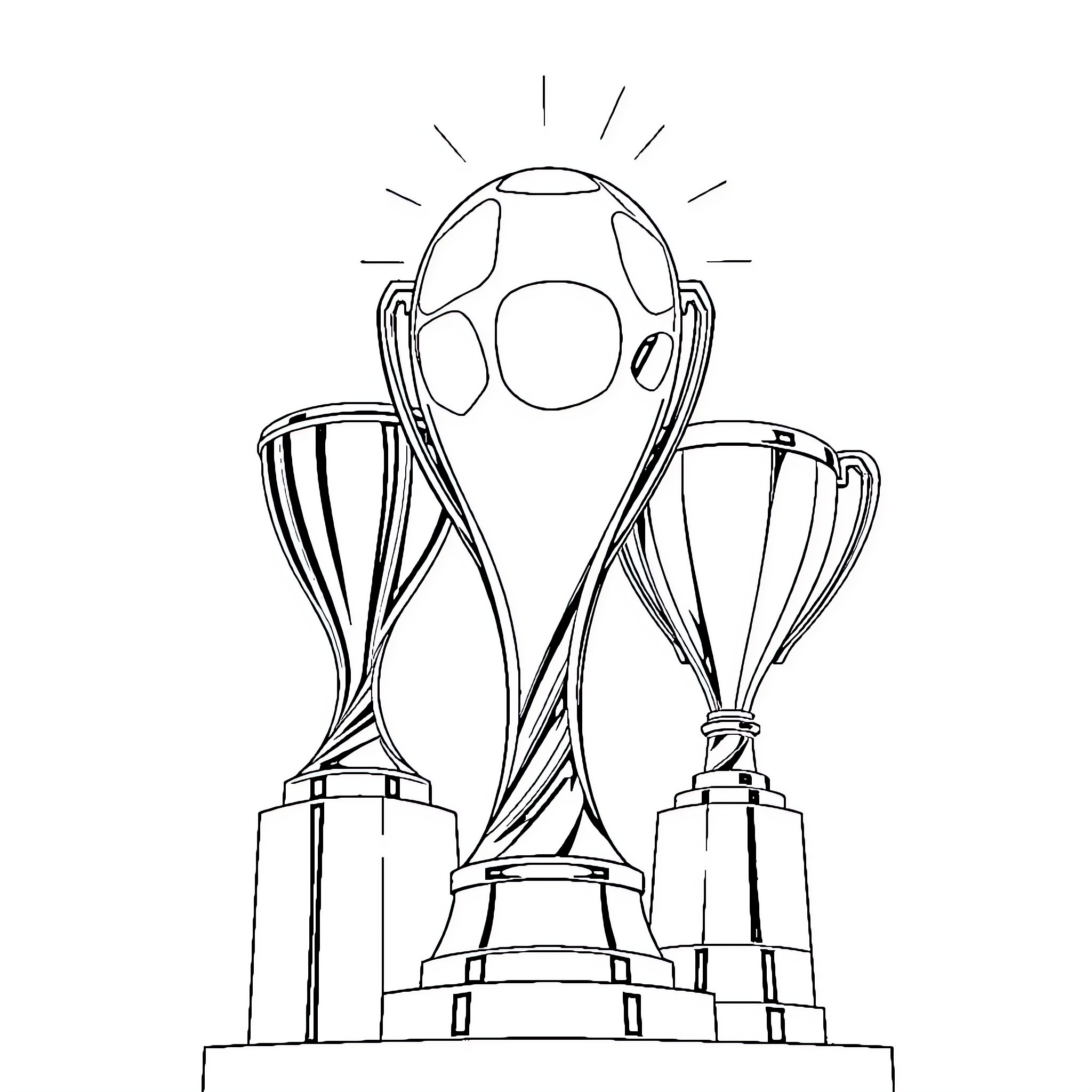Trophy for Soccer Champions Coloring Page (free black-and-white line drawing printable PDF for all, from beginners to advanced learners, including children, teens, adults, and seniors)