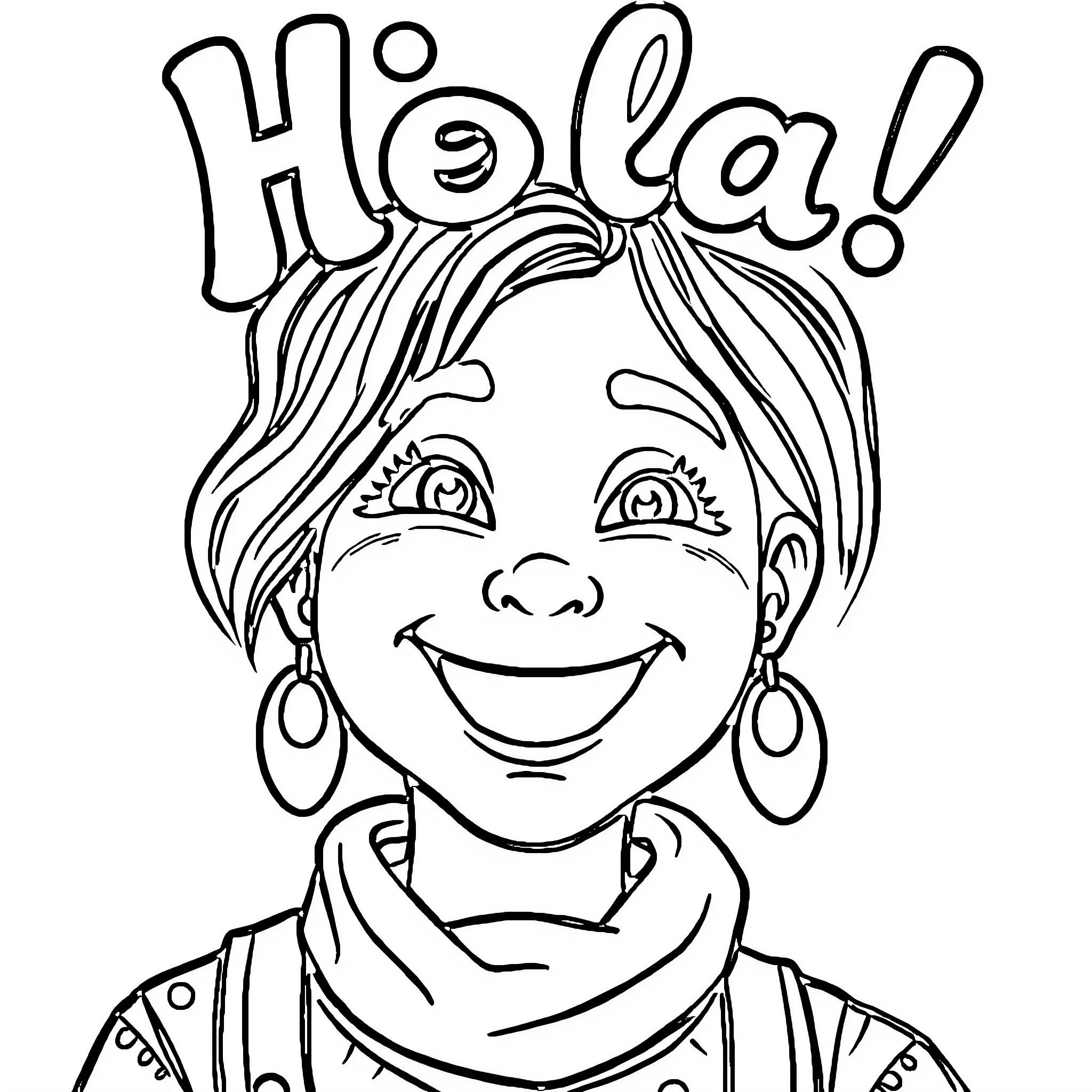 Hello cheerful character with friendly expression Coloring Page (free black-and-white line drawing printable PDF for all, from beginners to advanced learners, including children, teens, adults, and seniors)