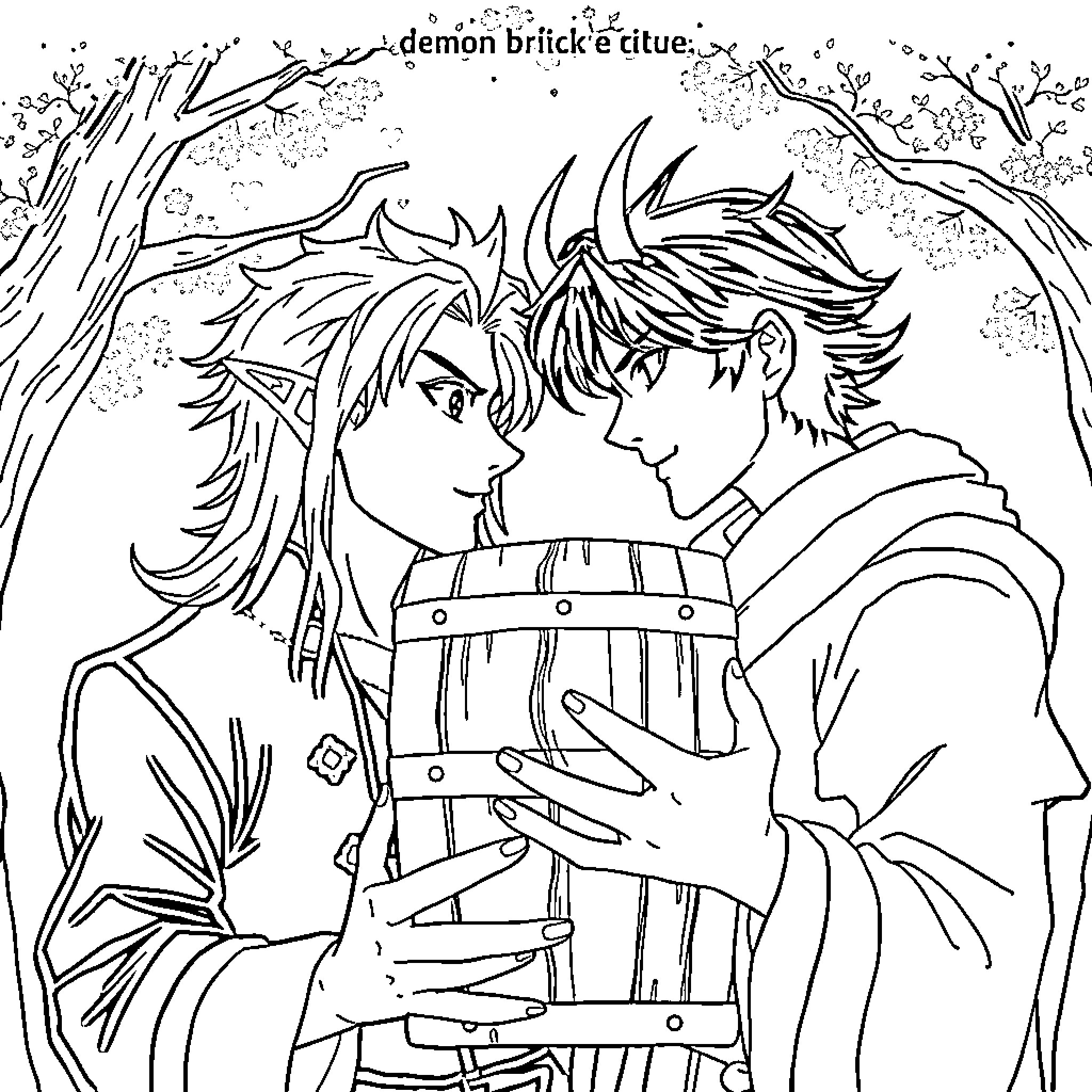 Demon Slayer Duo in Intense Confrontation Coloring Page (free black-and-white line drawing printable PDF for all, from beginners to advanced learners, including children, teens, adults, and seniors)