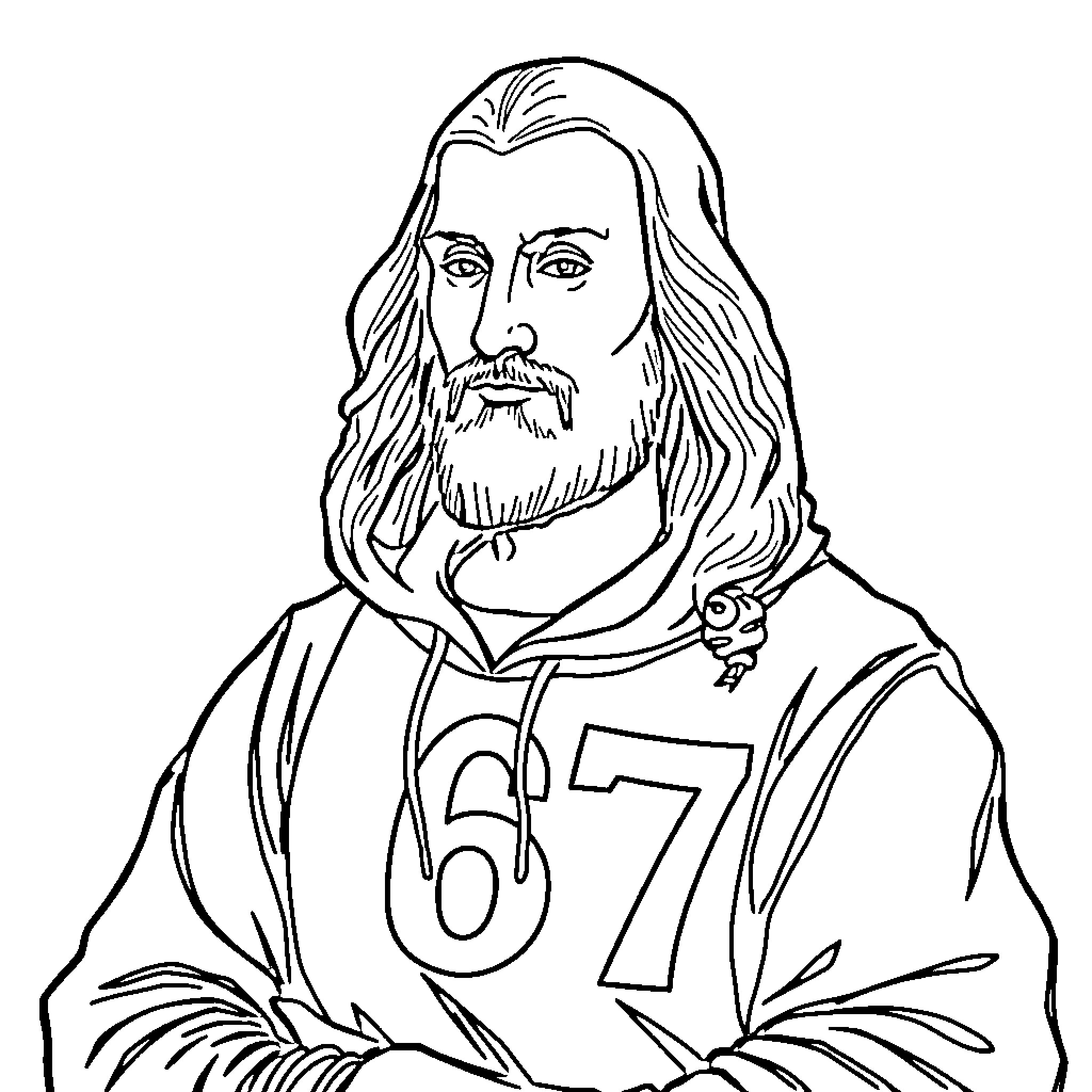 Leonardo Da Vinci in Contemplative Pose Coloring Page (free black-and-white line drawing printable PDF for all, from beginners to advanced learners, including children, teens, adults, and seniors)