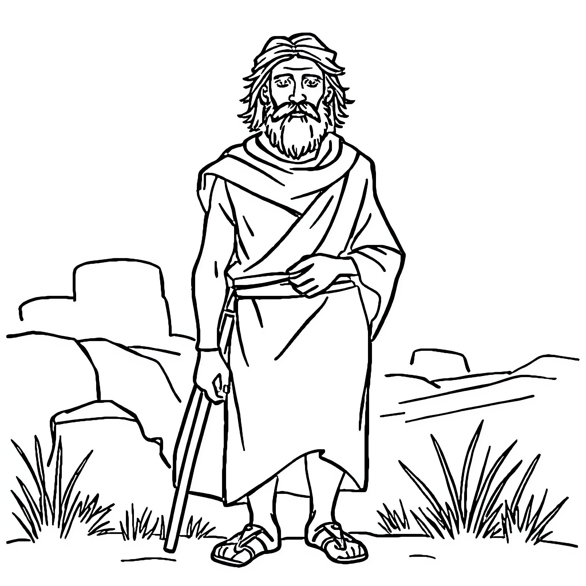 Israeli Man Depicted in Traditional Religious Garb Coloring Page (free black-and-white line drawing printable PDF for all, from beginners to advanced learners, including children, teens, adults, and seniors)