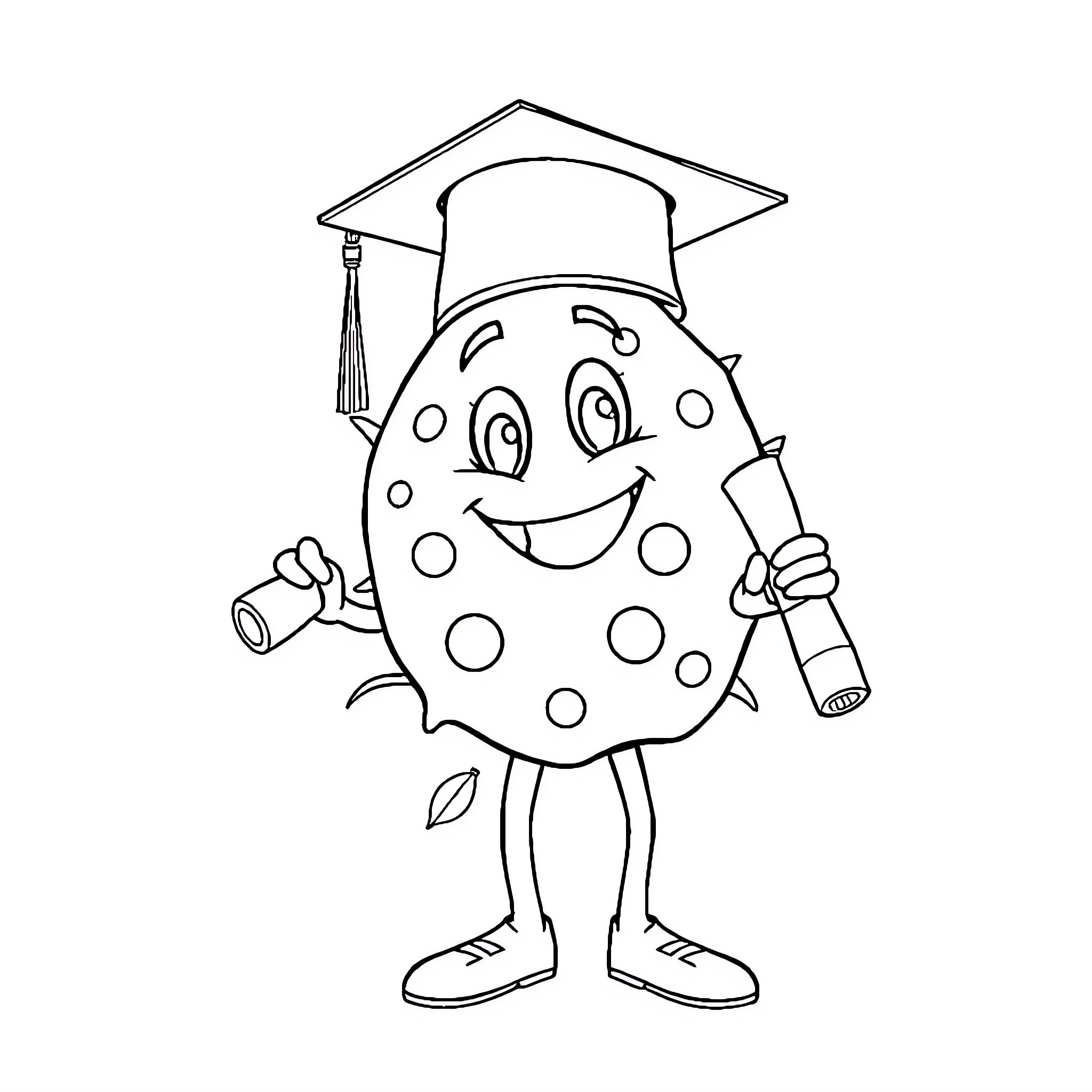 Plant Cell Celebrating Graduation Coloring Page (free black-and-white line drawing printable PDF for all, from beginners to advanced learners, including children, teens, adults, and seniors)