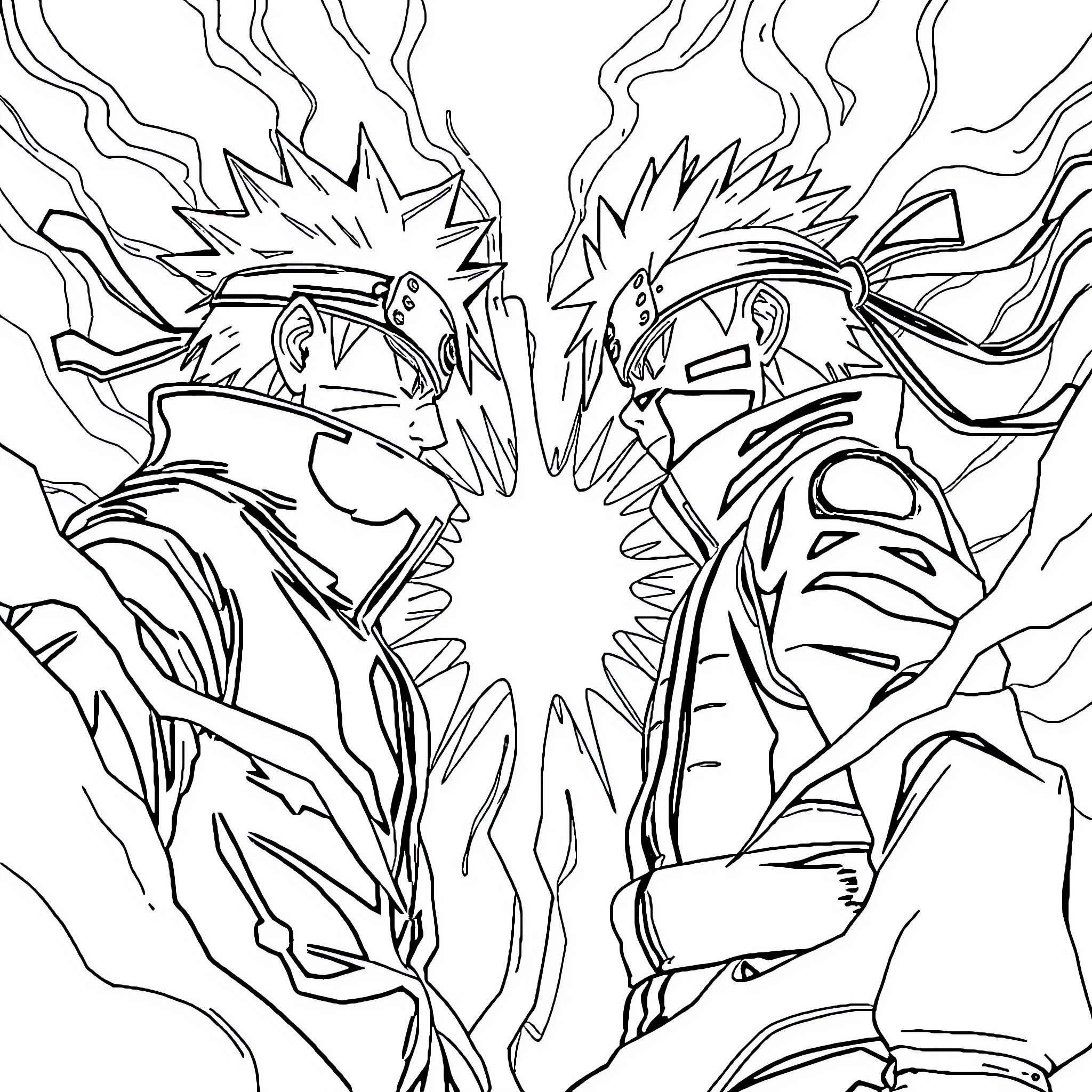 Gojo Rivals Battling Intensely Coloring Page (free black-and-white line drawing printable PDF for all, from beginners to advanced learners, including children, teens, adults, and seniors)