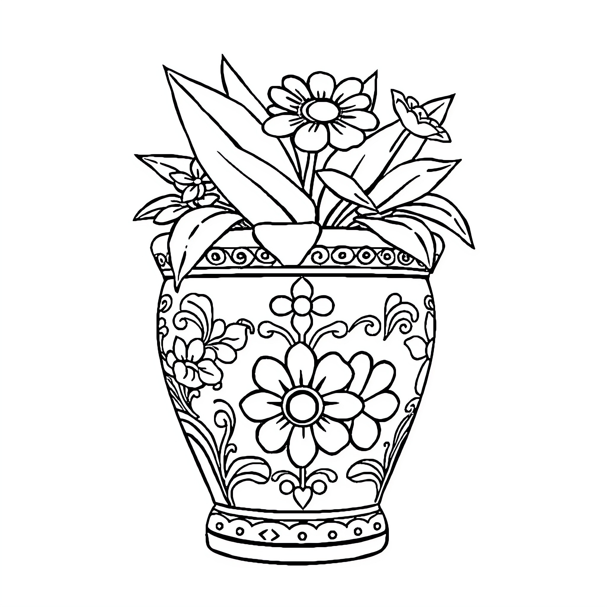 Ceramic Template with Floral Decorations Coloring Page (free black-and-white line drawing printable PDF for all, from beginners to advanced learners, including children, teens, adults, and seniors)