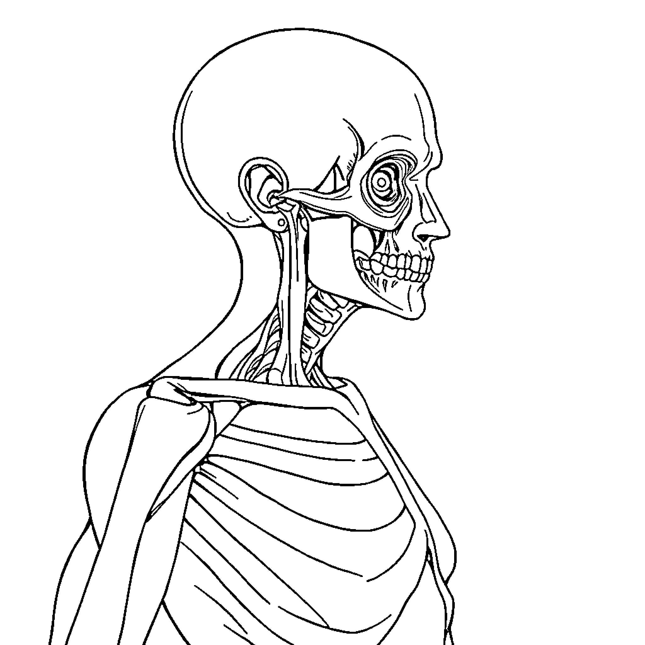 Anatomy of a Skeletal Figure Coloring Page (free black-and-white line drawing printable PDF for all, from beginners to advanced learners, including children, teens, adults, and seniors)