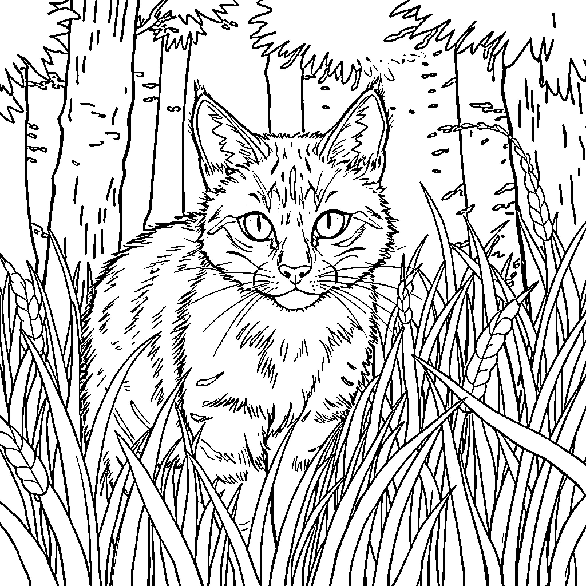 Fireheart's Forest Adventure Coloring Page (free black-and-white line drawing printable PDF for all, from beginners to advanced learners, including children, teens, adults, and seniors)