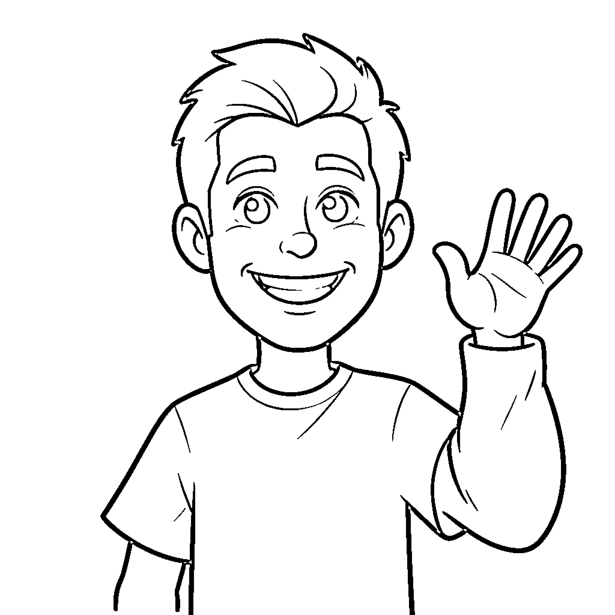 Bob waving happily in the image Coloring Page (free black-and-white line drawing printable PDF for all, from beginners to advanced learners, including children, teens, adults, and seniors)