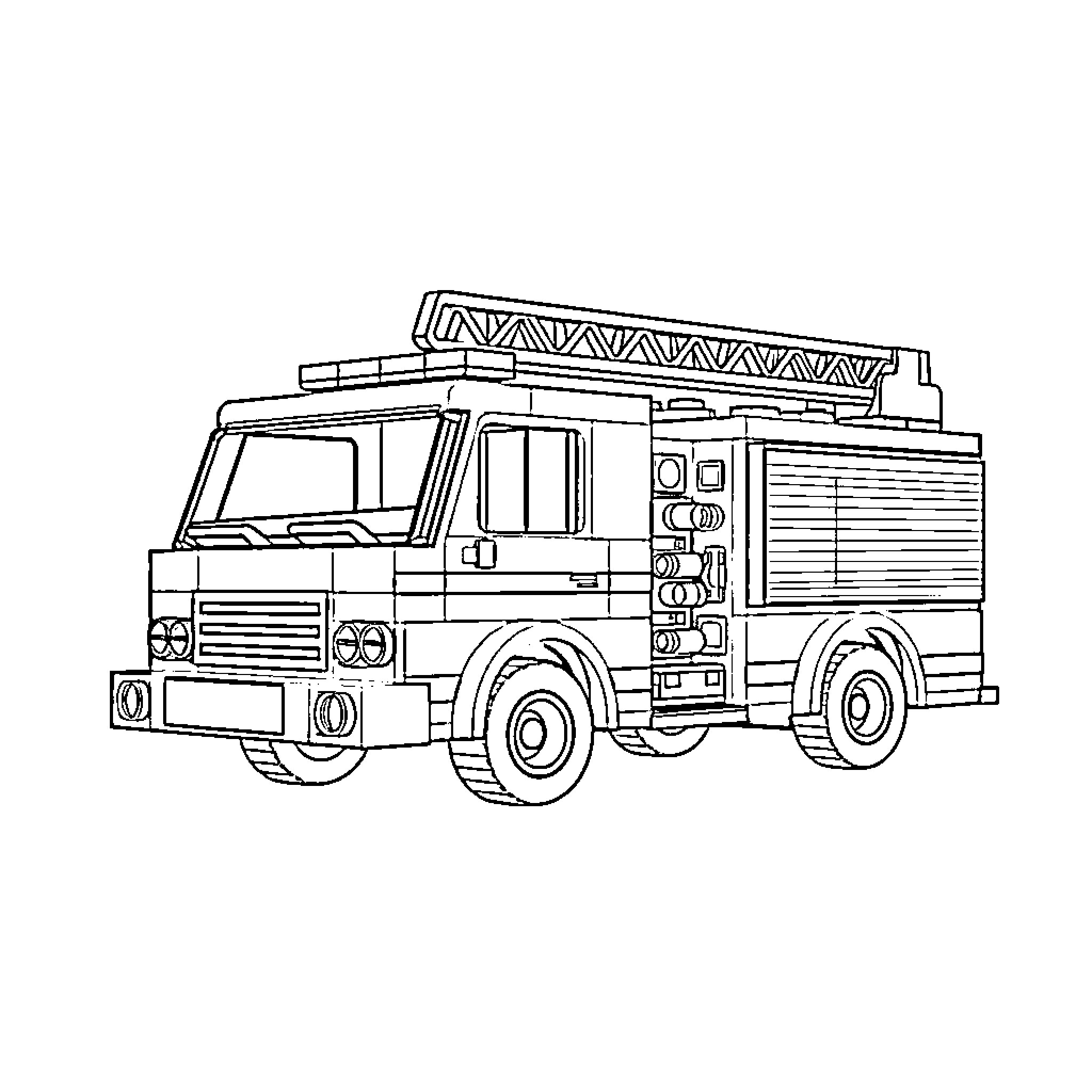 Fire Truck responding to an emergency call Coloring Page (free black-and-white line drawing printable PDF for all, from beginners to advanced learners, including children, teens, adults, and seniors)